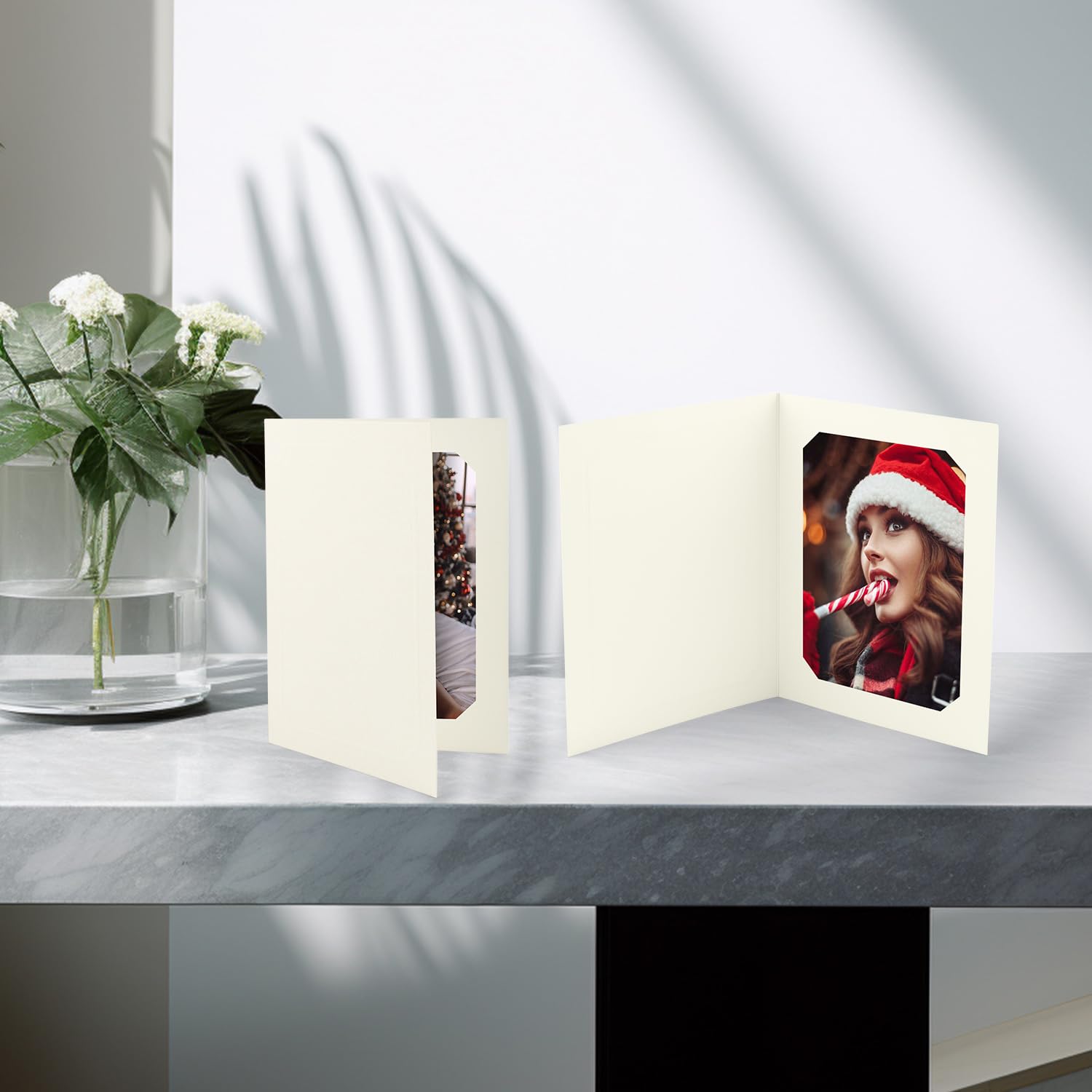 Golden State Art - Pack of 50 Photo Folders (4x6 or 5x7) | Cardboard Picture Frame & Paper Frame Cards | Perfect for Greetings, Invitations & Special Events (Graduation, Christmas, Wedding) - Ivory | Great for Photo Displays, Party Decor & Gift Packaging