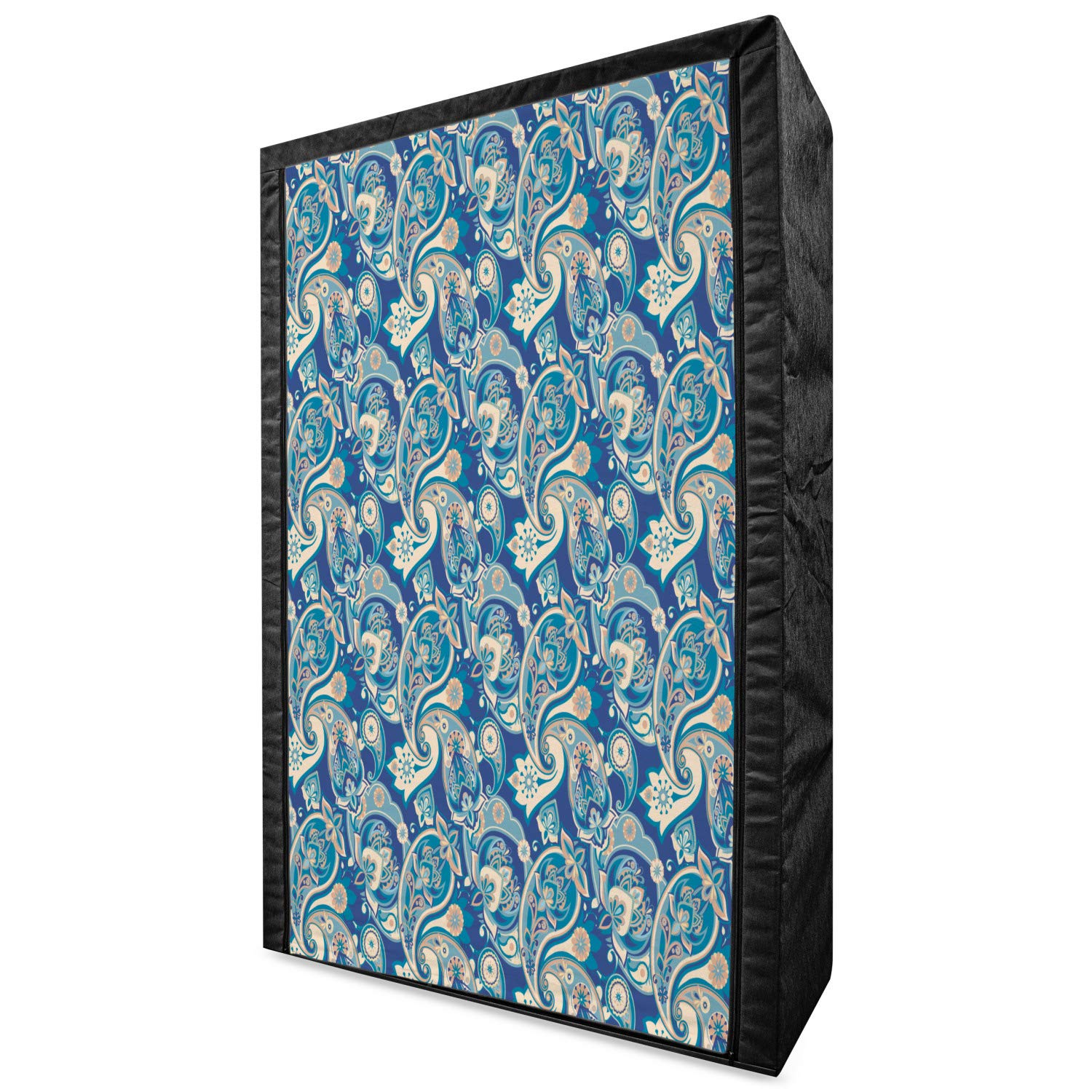 Ambesonne Paisley Portable Fabric Wardrobe with Shelves - Floral Persian Boho Print Clothing Organizer, 42.5 Inch Storage Closet in Teal Navy & Tan - Perfect for Bedroom, Dorm, or Small Space Organization