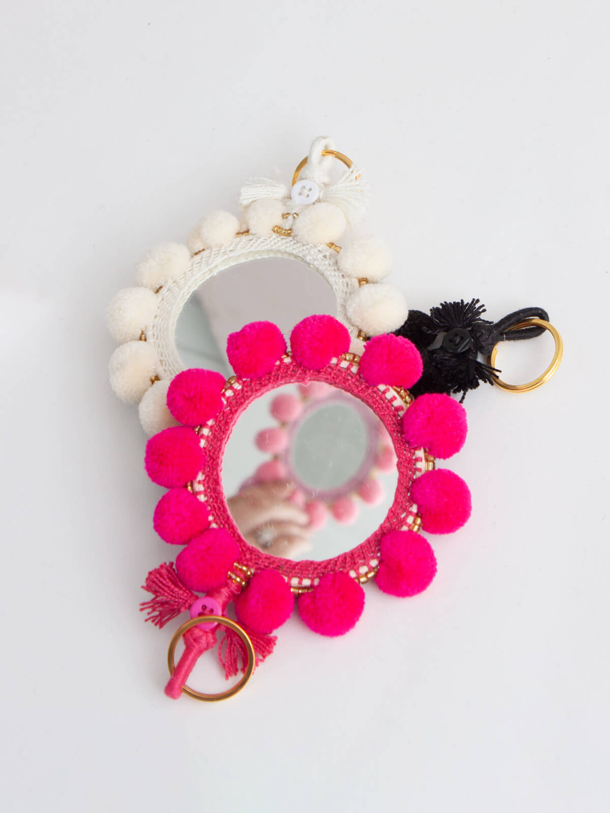 Super Soft Pom Pom Mirror Keychains - Large Size, Cute & Stylish Accessories for Women, Girls, Teens - Perfect for Handbags, Backpacks, Wallets & Key Organization