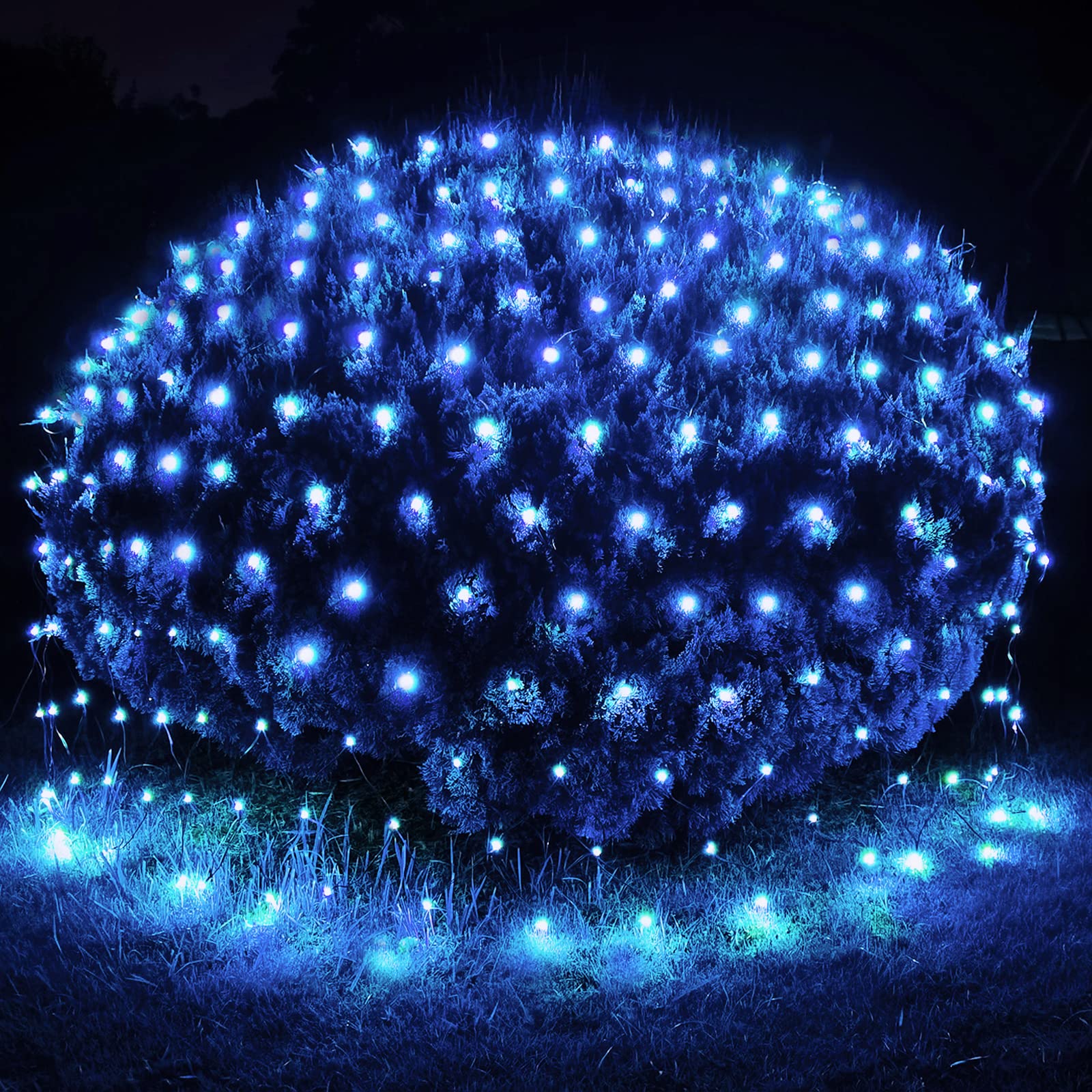 300LED Blue Christmas Net Lights - 14.8ft x 5ft Connectable Outdoor/Indoor Fairy String Lights with 8 Lighting Modes for Halloween, Thanksgiving, Party, Garden, Bushes & Tree Decorations - Waterproof Plug-in Mesh Lights for Holiday & Event Lighting
