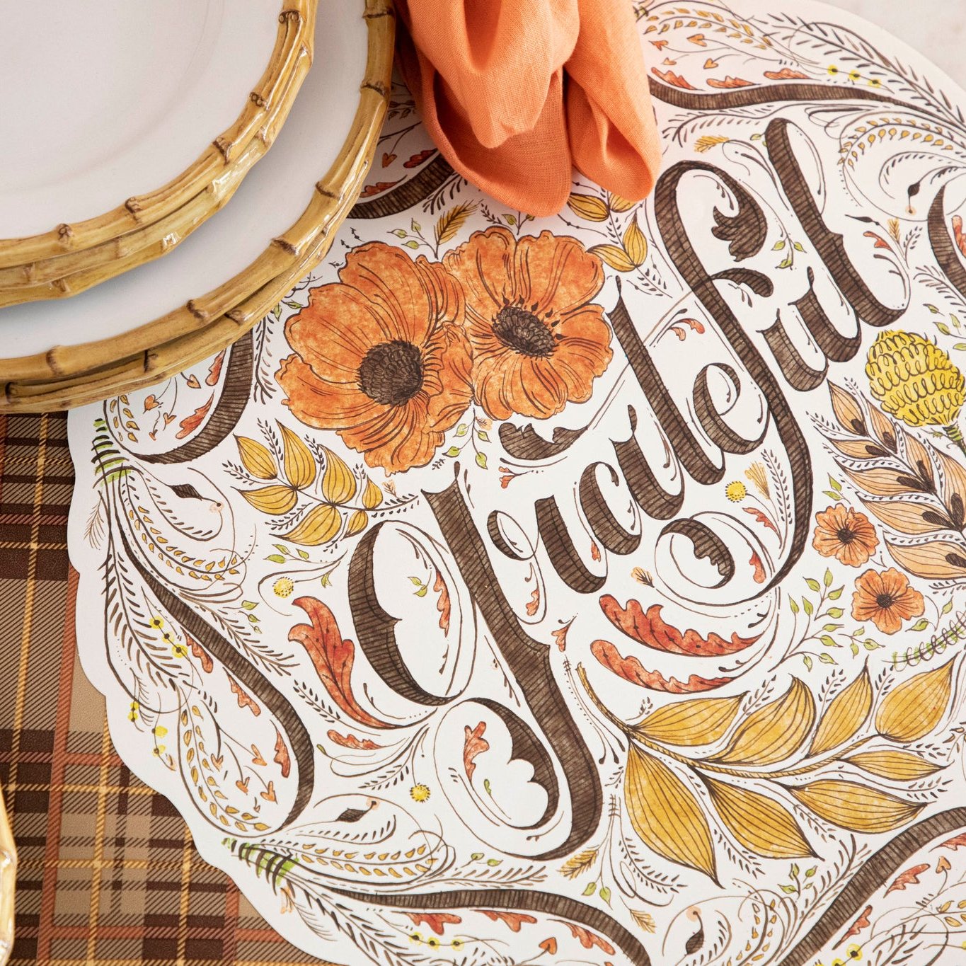 Custom Die-Cut Grateful Placemat - Thanksgiving Table Decor, Holiday Dinner Mat, Fall Home Decor for Dining Table & Kitchen - Perfect for Family Gatherings & Festive Occasions