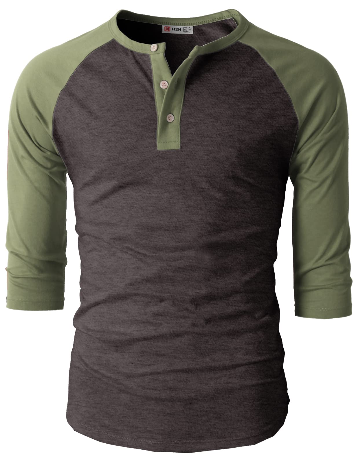 H2H Men's Casual Slim Fit Henley Shirts & Baseball Tees - Long Sleeve & 3/4 Sleeve Jersey T-Shirts for Everyday Wear, Gym, and Street Style