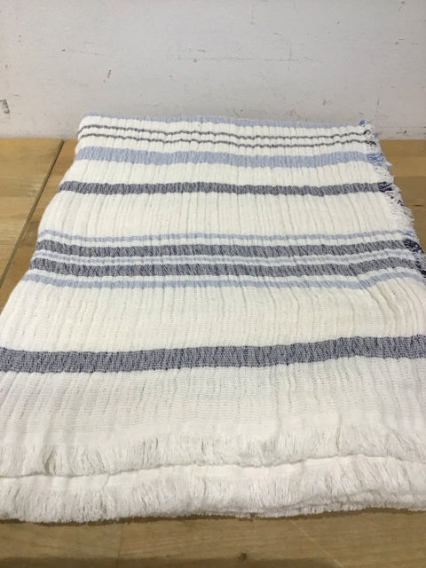 Premium Blue Striped Linen Throw Blanket - Soft & Breathable for Sofa, Bed, or Outdoor Use - Cozy Home Decor & Perfect Gift Idea