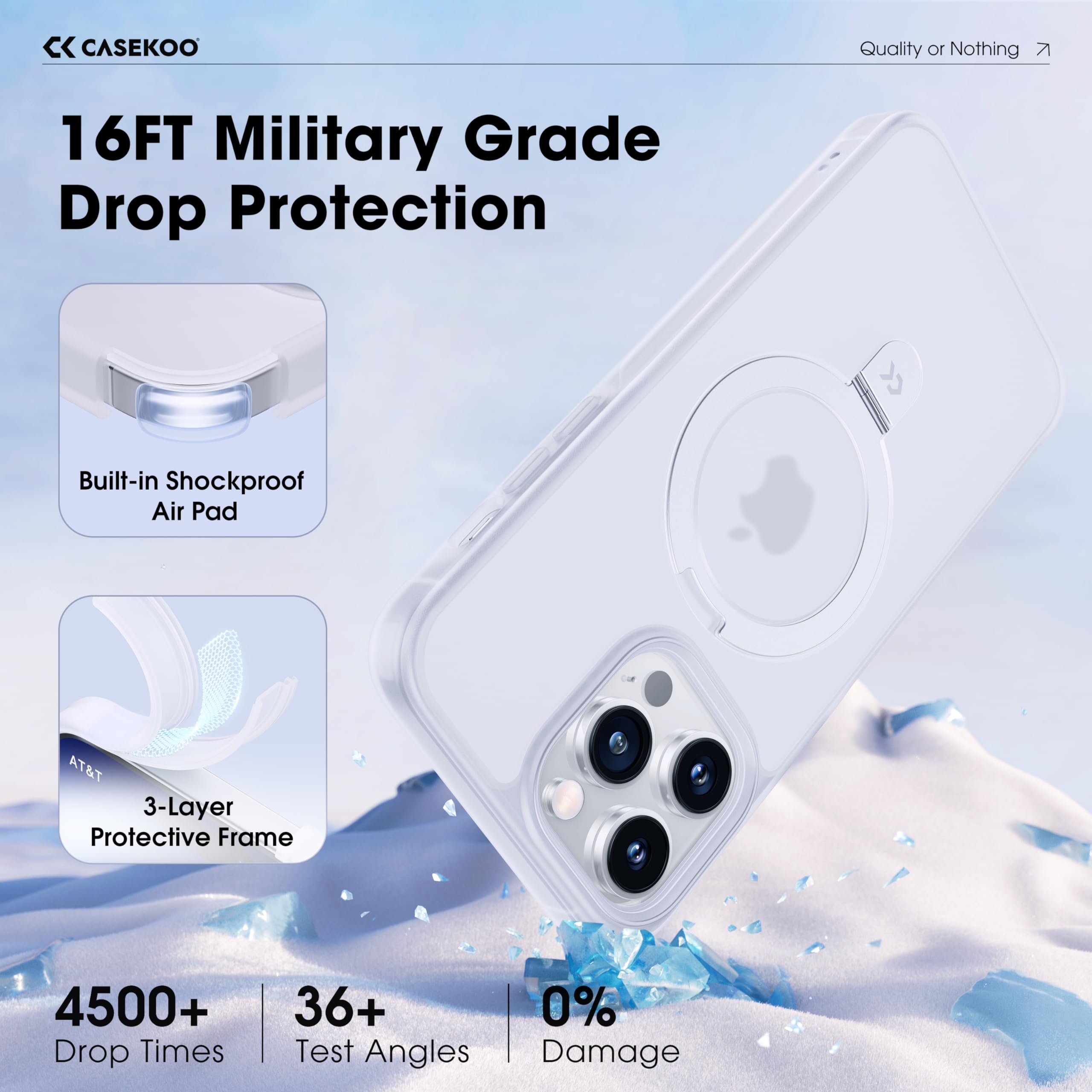 CASEKOO Magnetic iPhone 13 Pro Max Case with Invisible Stand - Military Drop Protection, MagSafe Compatible, Shockproof Slim Translucent Matte Cover (6.7 Inch, White) - Perfect for Work, Travel & Everyday Protection