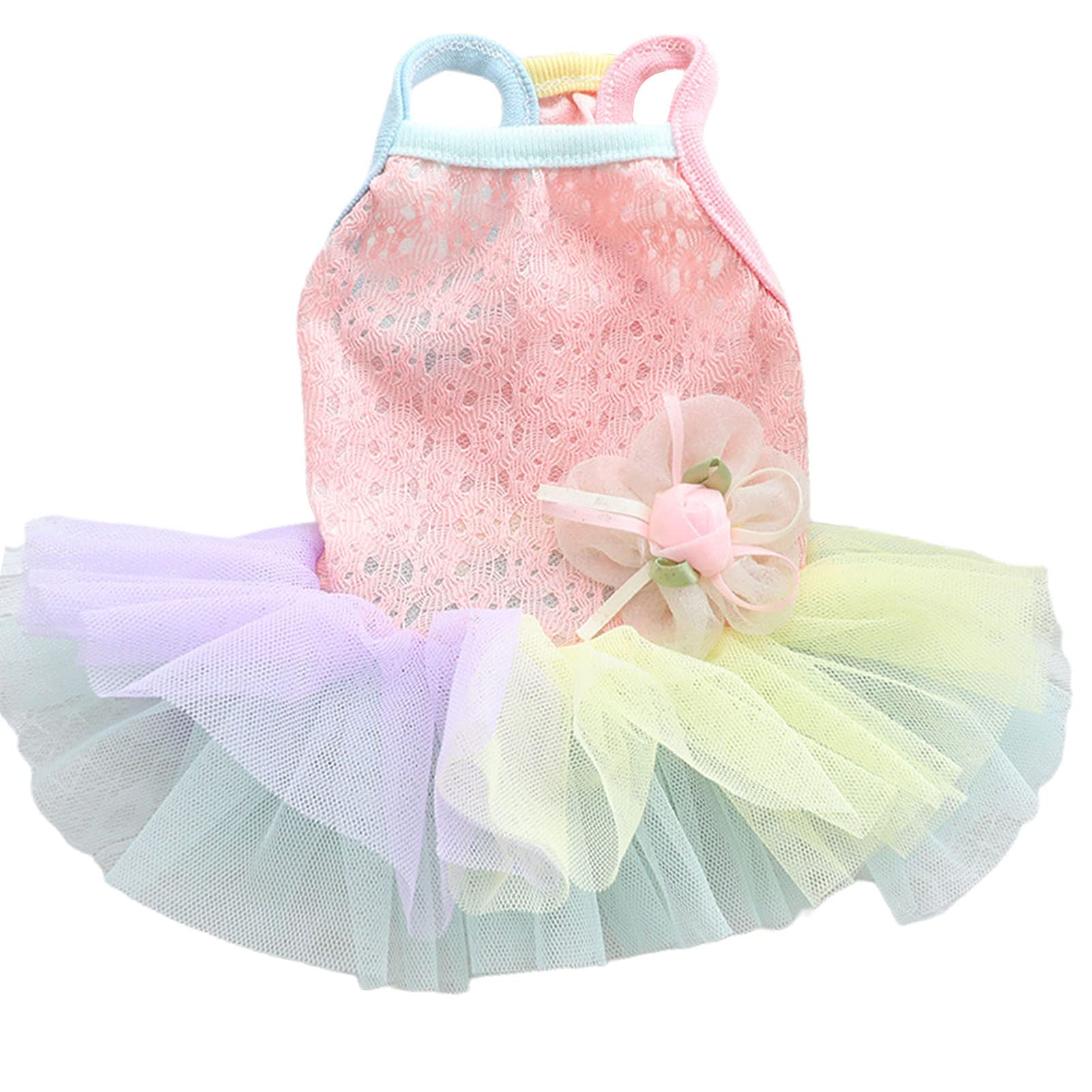 Hionre Flower Design Colorful Breathable Dog Tulle Dress - Spring Summer Pet Clothes for Small & Medium Dogs, Perfect for Parties, Weddings & Photo Shoots