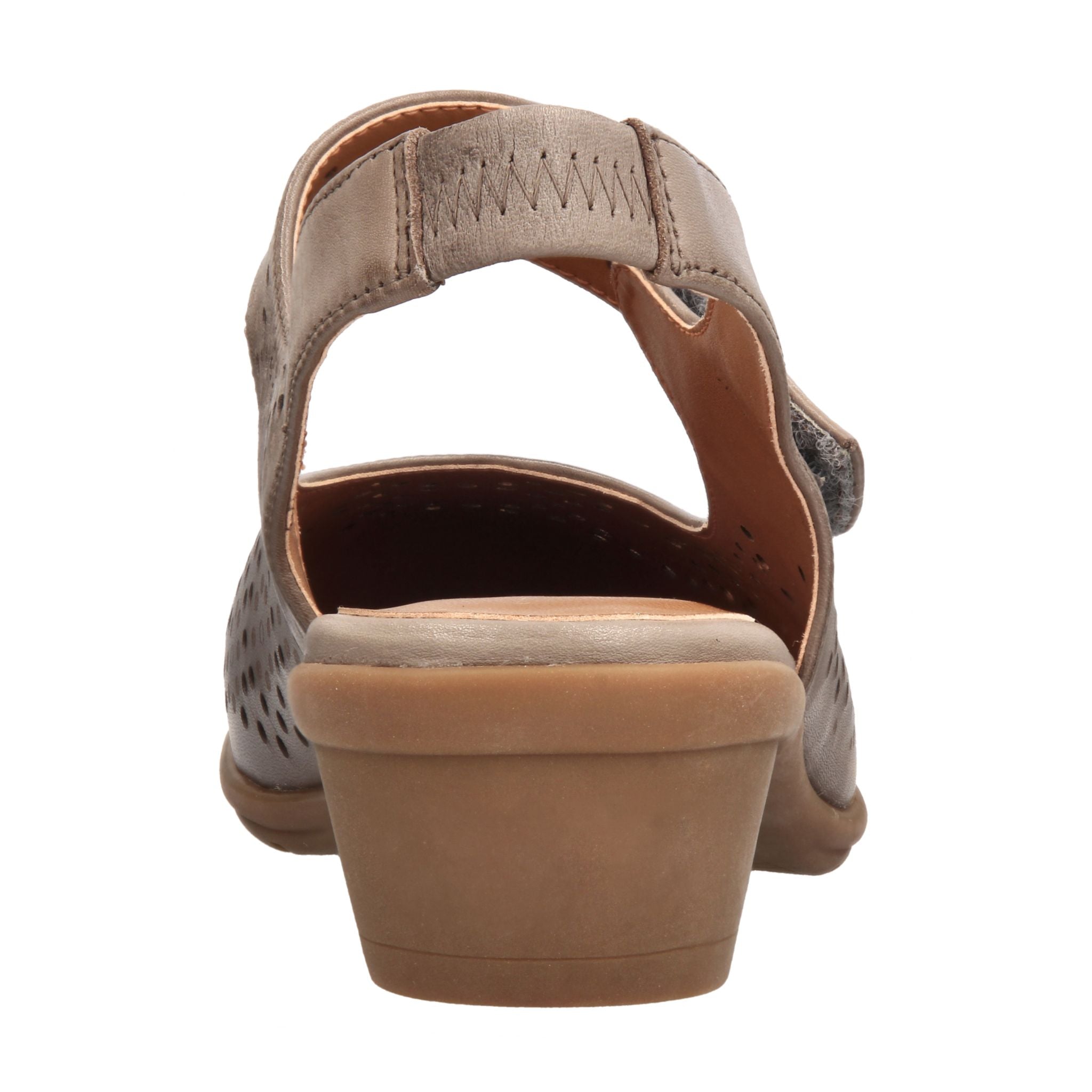 Barani Khaki Leather Heeled Sandals for Women - Comfortable Short Block Heel Perforated Summer Sandals | Perfect for Beach, Vacation & Casual Outings