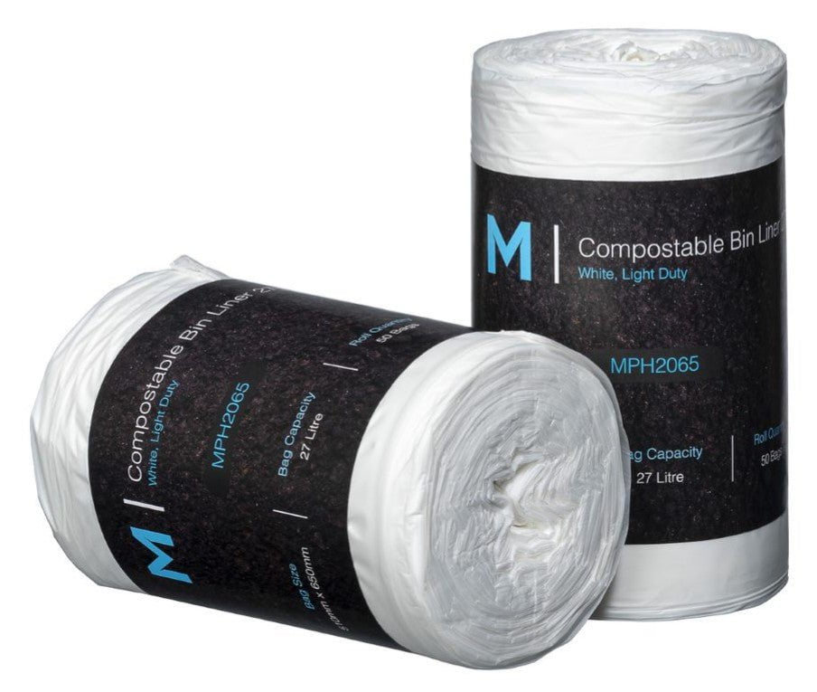 27L Eco-Friendly Compostable Trash Bags - 510mm x 650mm x 15mu, 1200 Count White Bin Liners for Kitchen, Office & Outdoor Waste Disposal