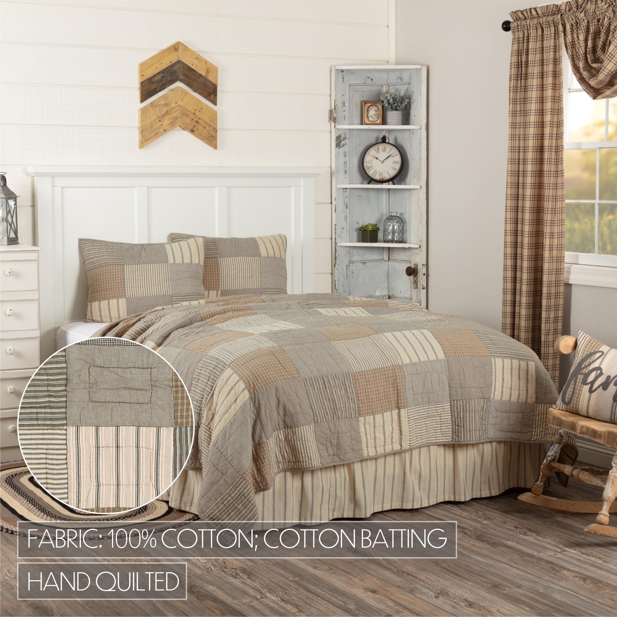 Sawyer Mill Charcoal Patchwork Farmhouse Reversible 3-Piece King Quilt Set - 1 King Quilt & 2 Pillow Shams | Rustic Bedroom Decor for Cozy Farmhouse Style