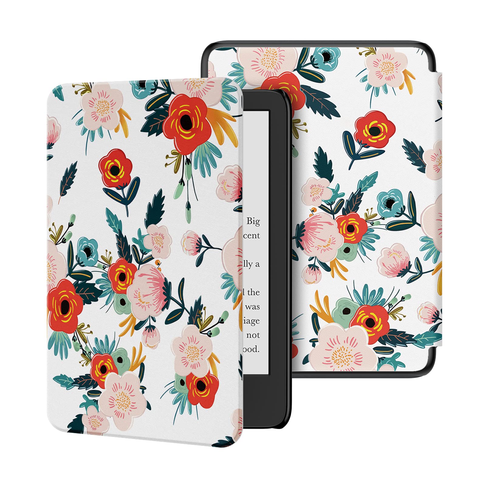 Ayotu Slim PU Leather Case for All-New Kindle 2024/2022 (11th Gen) - Auto Wake/Sleep Cover Compatible with Basic Kindle 2024/2022 (RS23CV/C2V2L3) - Floral Design - Perfect for Reading, Travel & Daily Protection