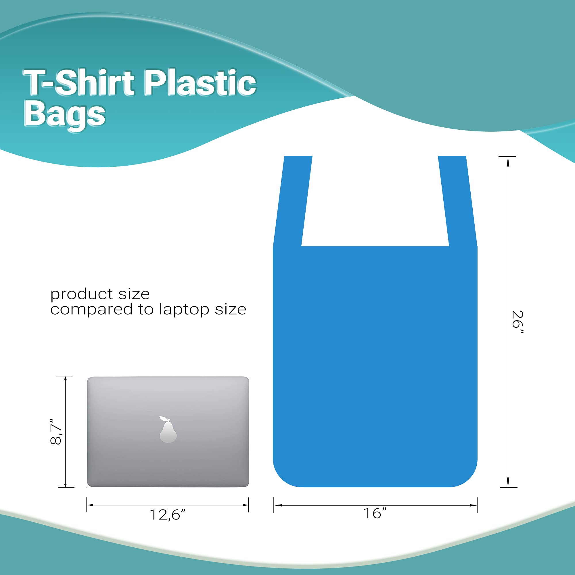 APQ 500 Pack Jumbo Thank You Plastic Bags 16x8x26 Inches - Blue Thick 18 Micron T-Shirt Carry Out Bags | Eco-Friendly Preprinted Retail Shopping Bags for Grocery Stores, Boutiques & Gift Shops