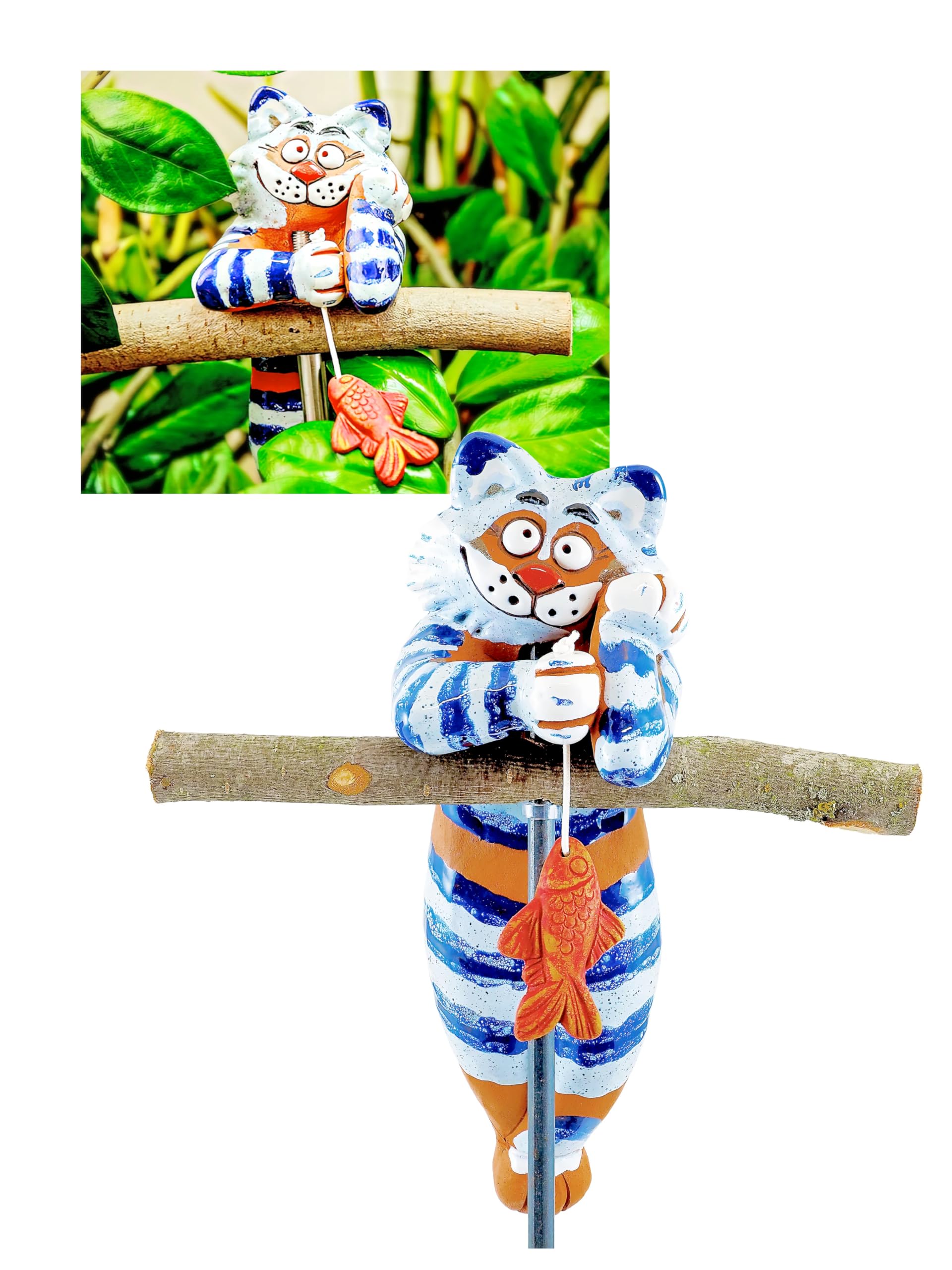 Handmade Frostproof Ceramic Cat Lawn Stake - Unique Outdoor Garden Statue Decor for Women & Men - Perfect Gift for Garden Lovers - Ideal for Yard, Patio, and Flower Bed Decoration