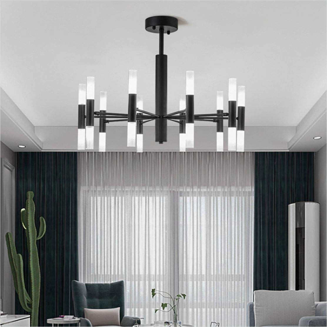 Modern Matte Black Sputnik Chandelier - 20-Light Semi Flush Mount Ceiling Light - Mid Century Vintage Farmhouse Industrial Pendant Lighting for Dining Room, Living Room & Bedroom