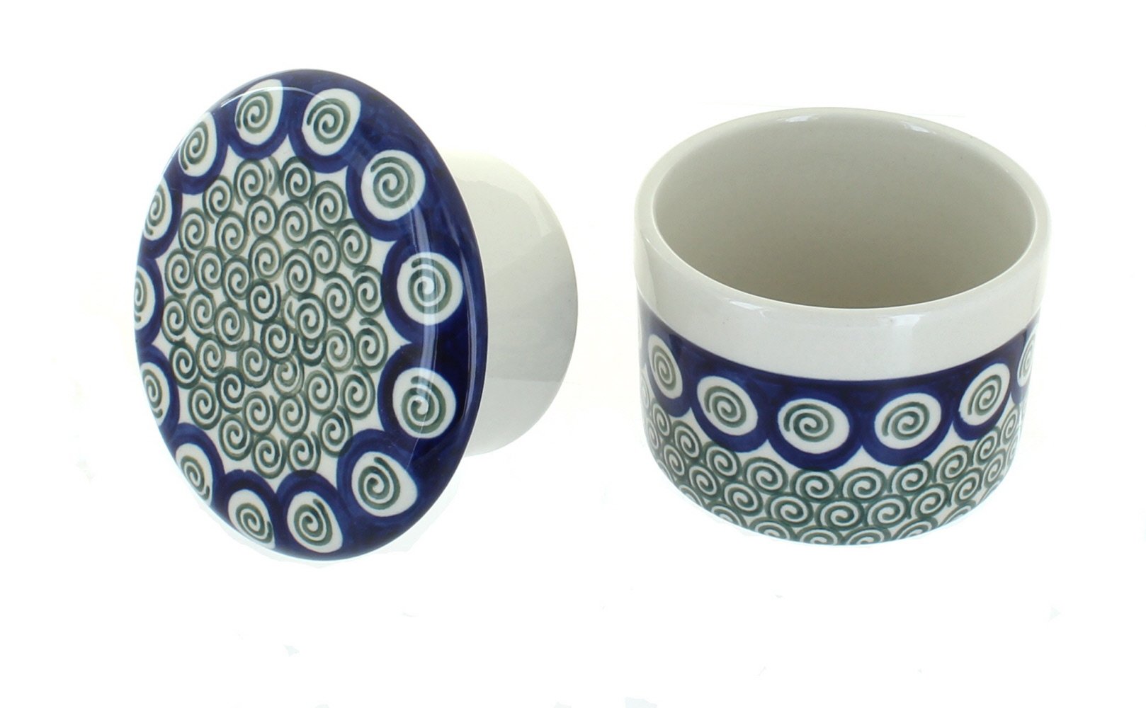 Blue Rose Polish Pottery Peacock Swirl French Butter Dish - Handmade Ceramic Butter Keeper with Lid - Elegant Tableware for Breakfast, Brunch, and Tea Parties