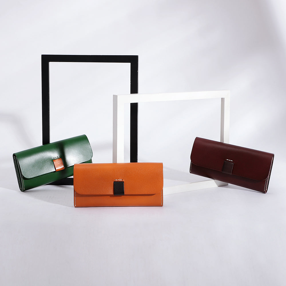 Handmade Genuine Leather Long Bifold Wallet for Women - Slim RFID Blocking Wallet with Multiple Card Slots & ID Window - Perfect for Everyday Use, Travel, and Gift Giving
