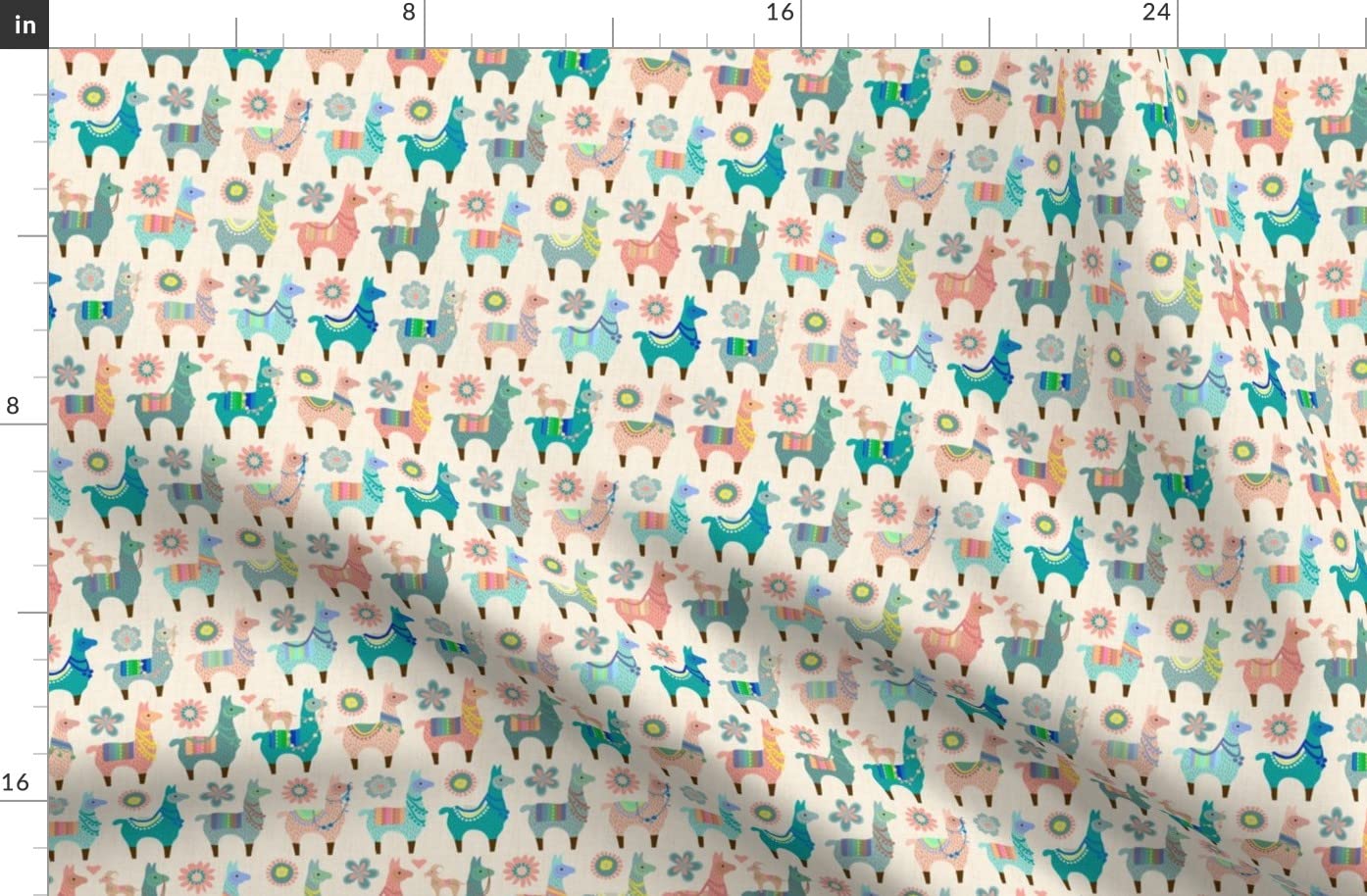 Llama Fun Ivory Nursery Pastels Goats Printed Denim Fabric by The Yard - Bottomweight Cotton Material for Apparel, Home Decor & Upholstery - Perfect for DIY Clothing, Curtains, and Throw Pillows