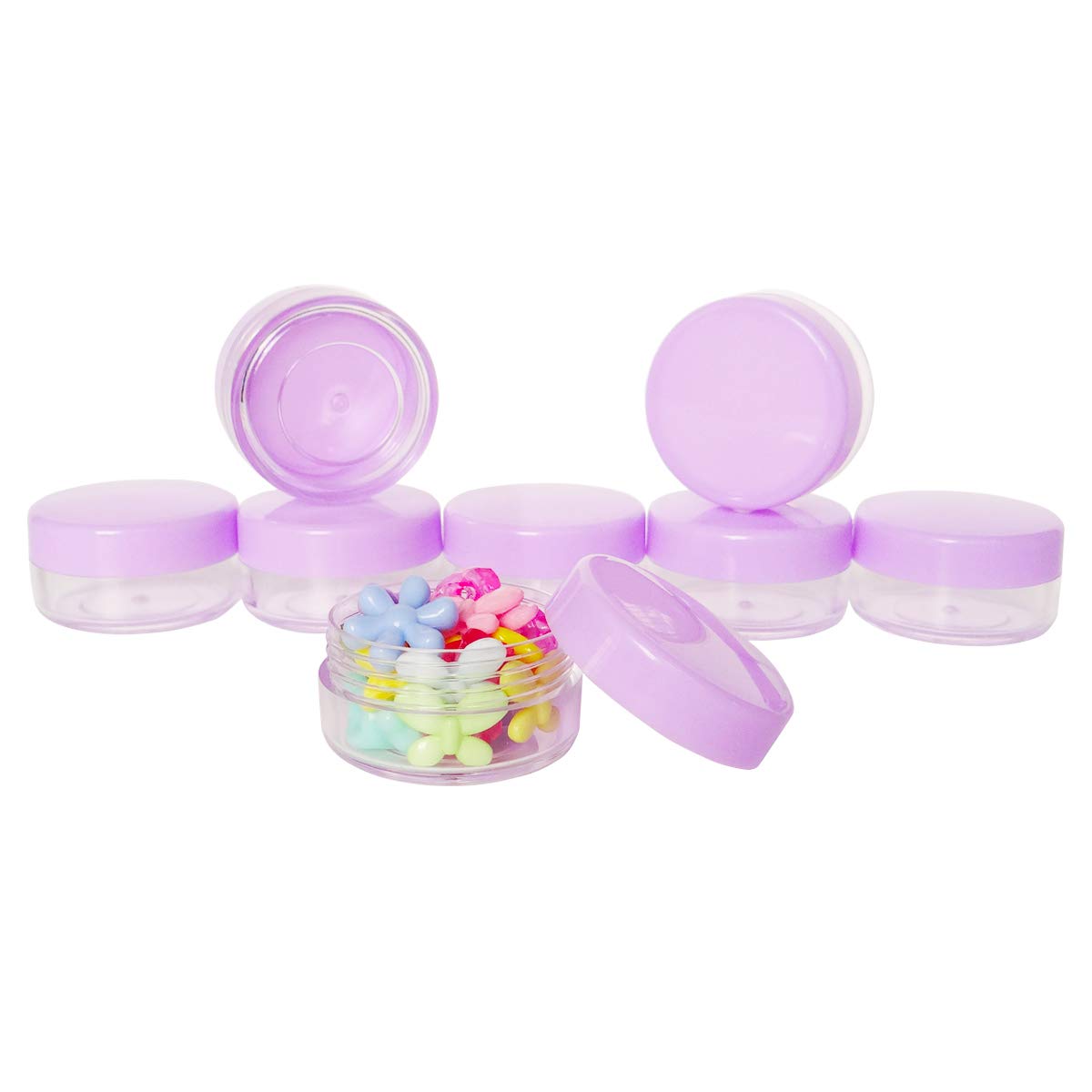 30pcs 10ml Travel Sample Jars with Purple Lids - Empty Small Cosmetic Containers for Eyeshadow, Lip Gloss, Cream & More | Mini 10g Plastic Makeup Pots for Travel, DIY Beauty, Salon Use & Home Organization