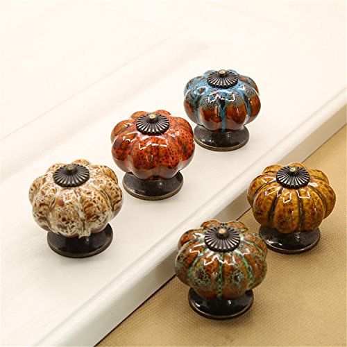 12-Pack Farmhouse Style Ceramic Pumpkin Drawer Pulls - Zinc Alloy Cabinet Handles for Wardrobe, Dresser, Closet & Furniture (Perfect for Fall Home Decor & Rustic Kitchen Cabinets)