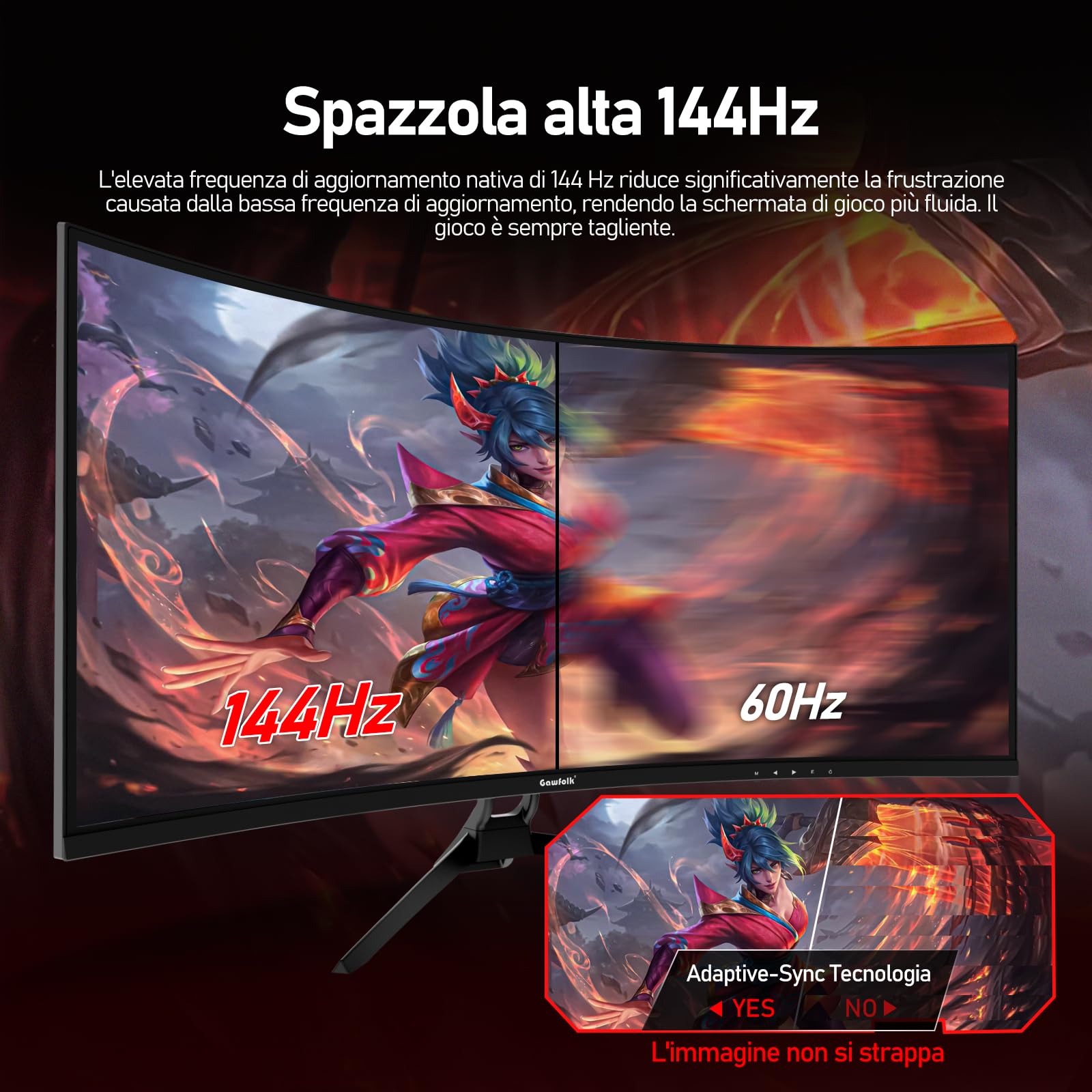 Gawfolk 34 Inch Ultrawide Curved Gaming Monitor 1500R, 144Hz, 21:9 UWQHD (3440x1440), Adaptive Sync, HDR, 178° Viewing Angle, HDMI & DisplayPort, VESA 75x75mm - Black - Perfect for Immersive Gaming, Home Office & Multimedia Entertainment