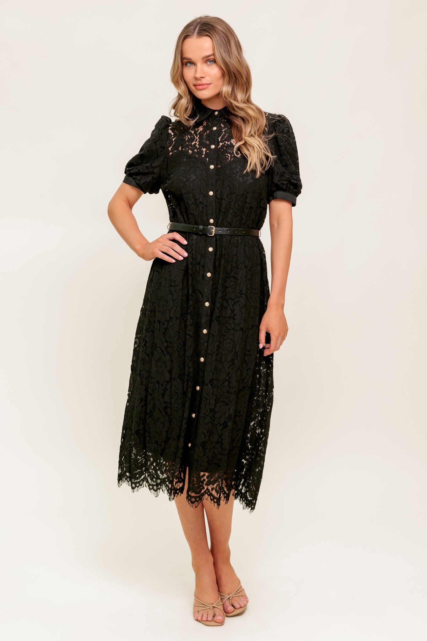 LUKA Lace Shirt Dress for Women - Elegant Floral Lace Tunic Dress with Long Sleeves | Perfect for Office, Party, Wedding & Special Occasions