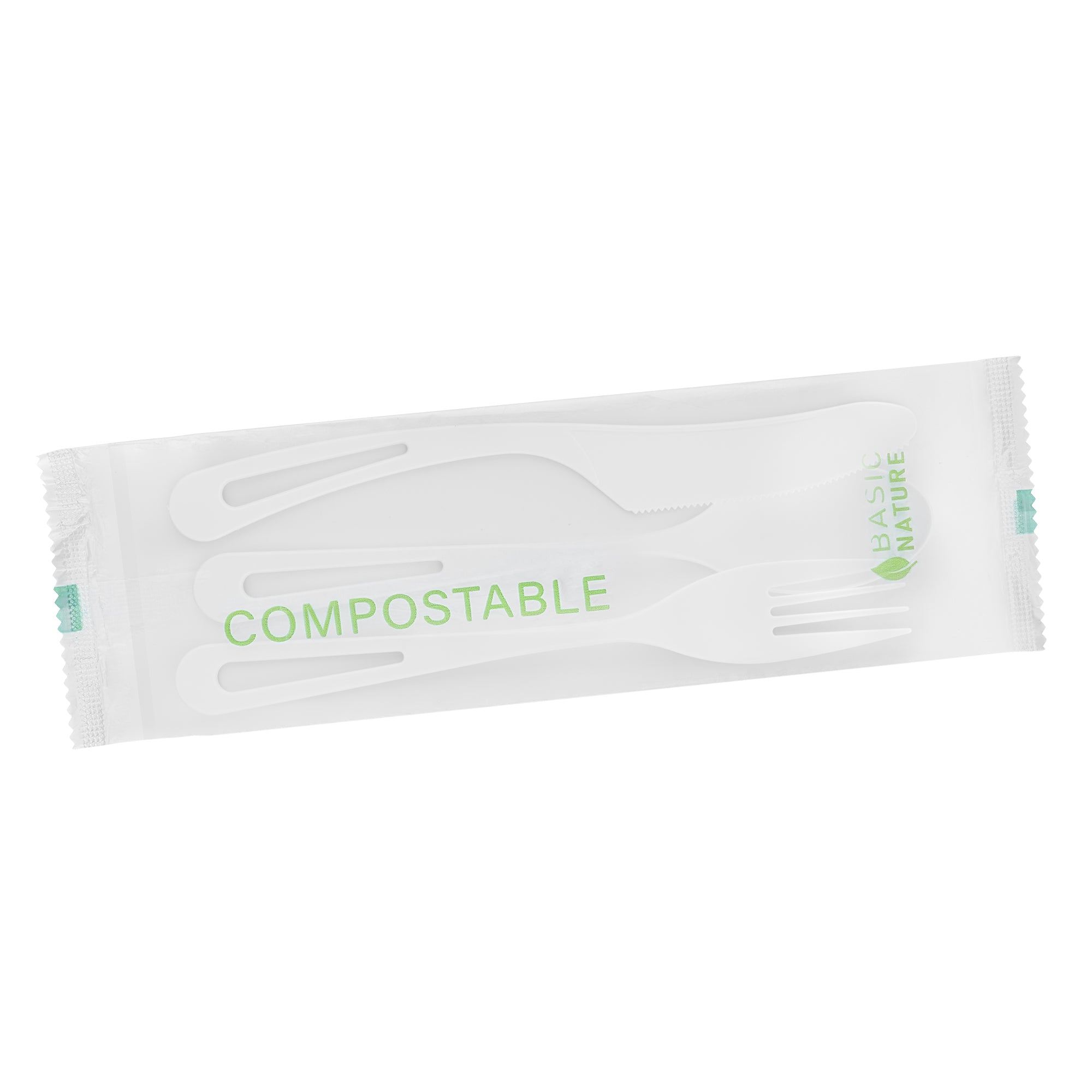 Eco-Friendly White CPLA Plastic Cutlery Set - 100-Piece Compostable Utensils with Heat-Resistant Wrapper (7.5