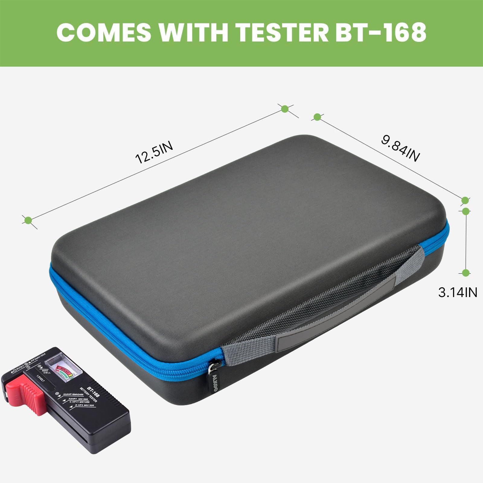 BT-168 Battery Organizer Storage Case with Tester - Holds 225 AA AAA C D 9V & Lithium Batteries (Blue) - Perfect for Home, Office & Emergency Kits