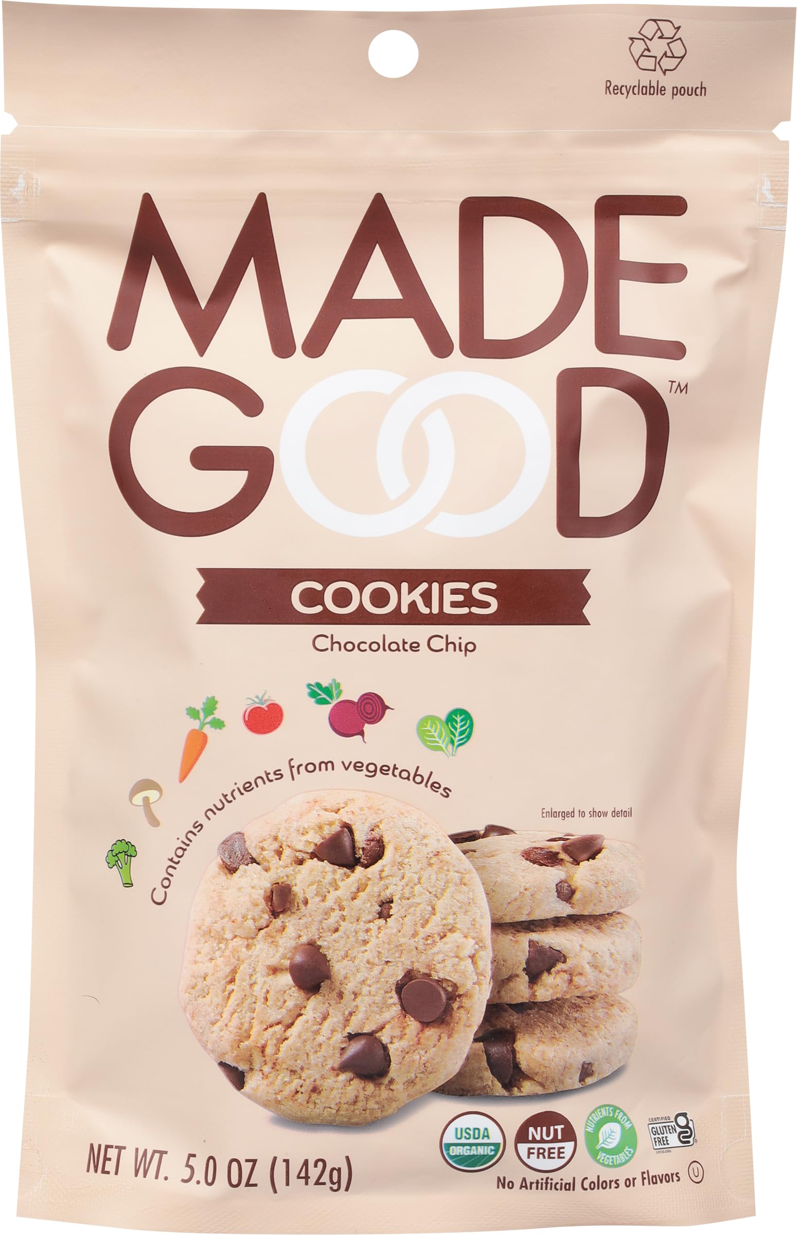 Organic MadeGood Chocolate Chip Crunchy Cookies - 5oz Pack | Gluten-Free, Vegan School Snacks & Healthy On-the-Go Treats for Kids & Adults