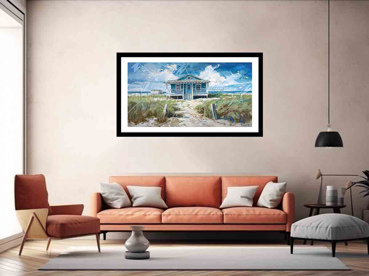 Beach House Framed Print - Coastal Wall Art Decor for Living Room, Bedroom & Office - Perfect Beach Themed Home Decor Gift