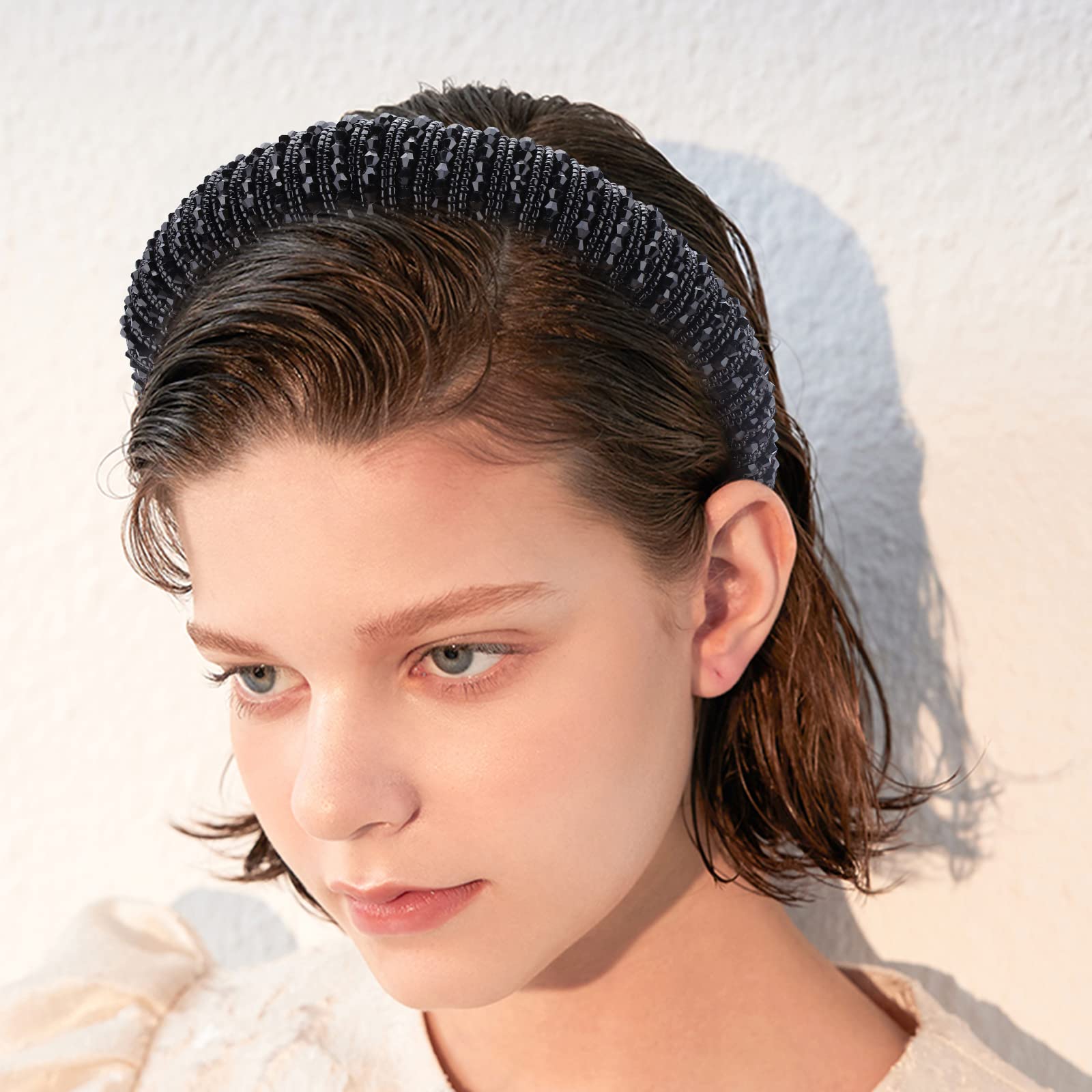 Sparkling Rhinestone Headband for Women - Elegant Crystal Beaded Hair Band with Padded Comfort, Fashionable Bling Accessory for Parties, Weddings & Halloween Gifts (Black) | Perfect Hair Accessory for Women & Girls