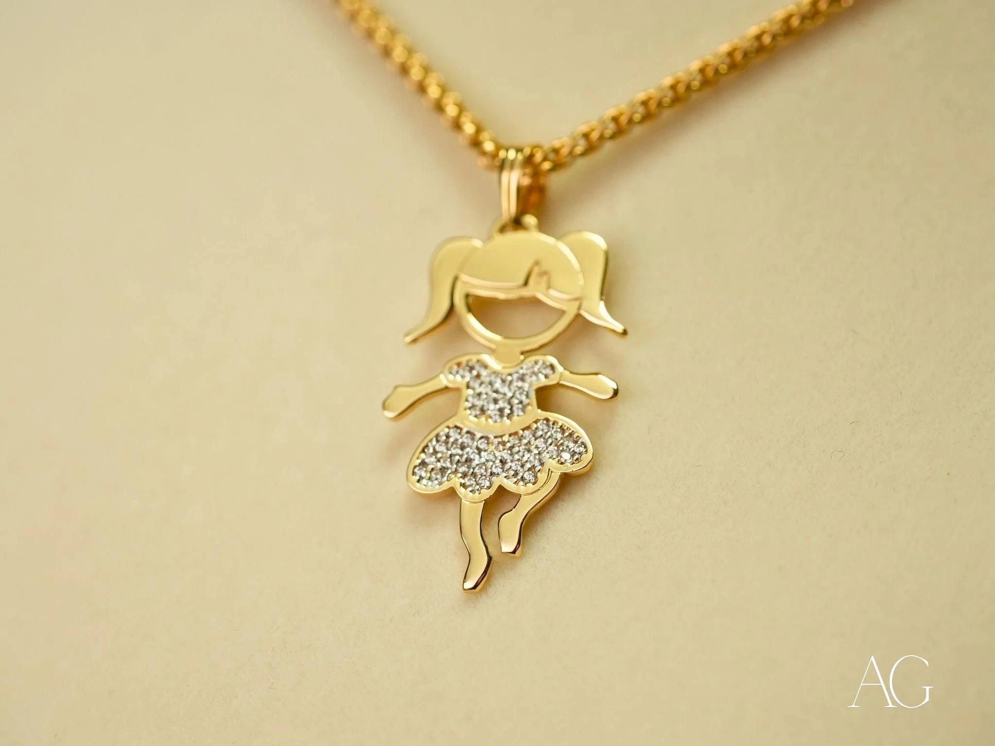 18K Gold CZ Boy with Ball or Girl Dancing Pendant Necklace - Elegant Jewelry Gift for Women, Perfect for Birthdays, Anniversaries & Special Occasions