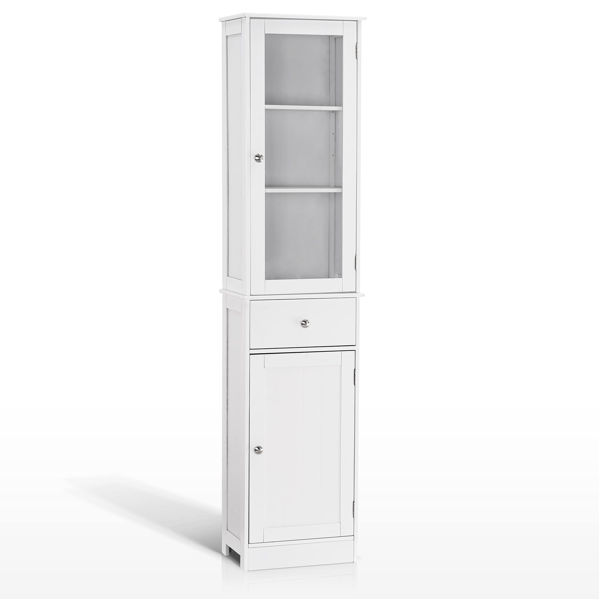 Ivinta Bathroom Storage Cabinet - Tall Floor Standing Organizer with Adjustable Shelves & Doors, Slim Narrow Tower Cabinet for Bathroom, Living Room Corner (White) - Perfect for Small Spaces, Apartment Organization & Home Decor