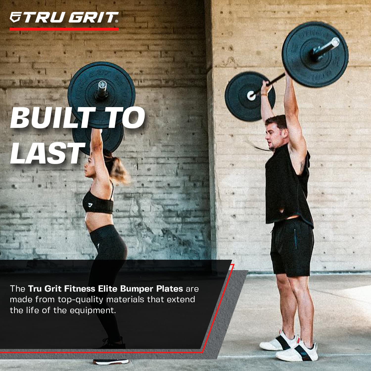 Tru Grit Fitness Elite Bumper Plates - Premium Solid Virgin Rubber Olympic Weight Plates with 2