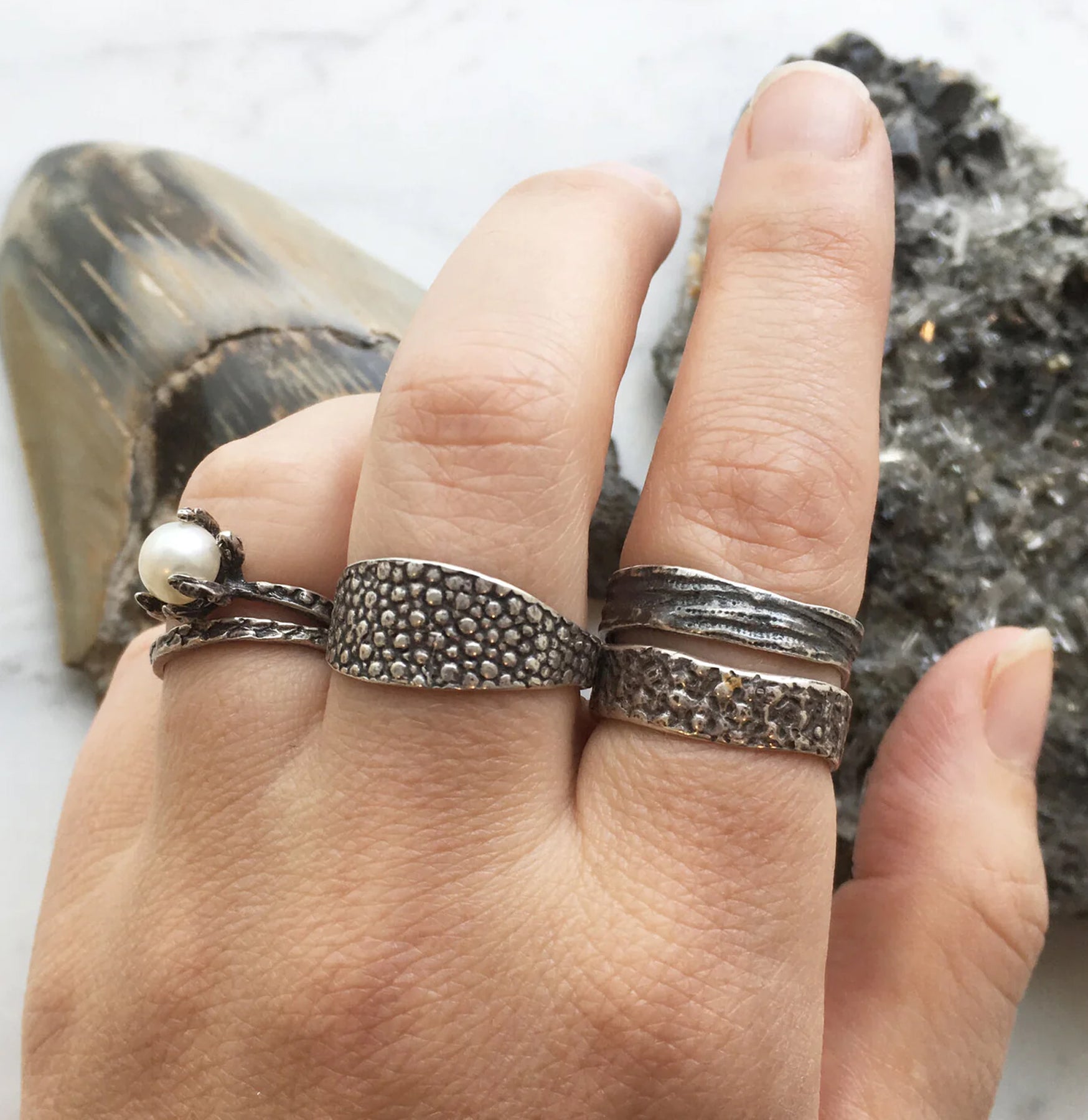 Oxidized Silver Snakeskin Stacker Ring for Women - Vintage Boho Stackable Rings - Perfect for Layering & Everyday Wear