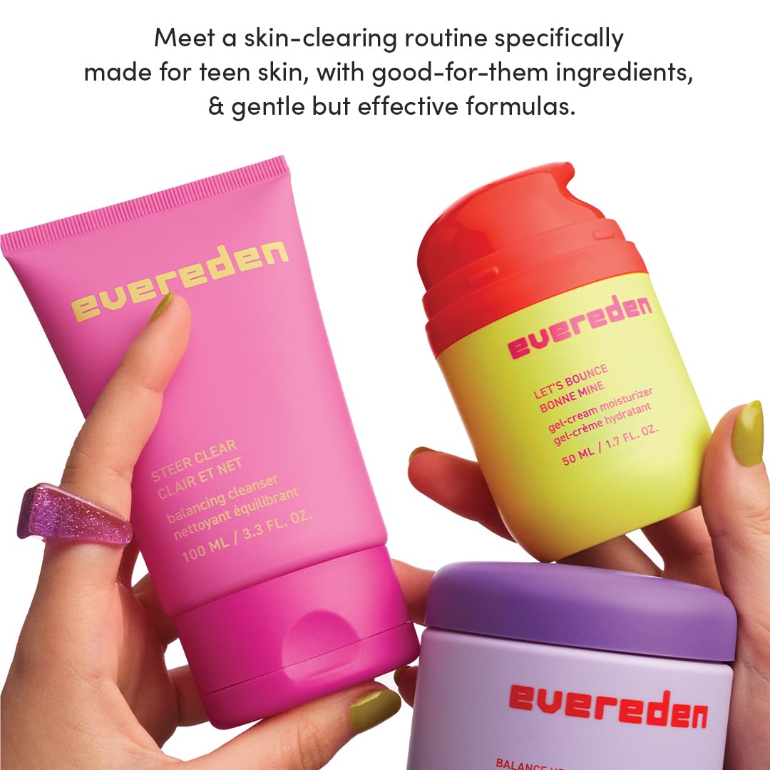 Evereden Preppy Teen Skincare Collection & Lip Gloss Set - Triple Green Tea Cleanser, Gel-Cream Moisturizer, Toner Pads & Non-Toxic Tinted Lip Gloss (Ruby Red) | Acne-Prone Skin Care Routine for Teens | Perfect for School, Sleepovers & Daily Use
