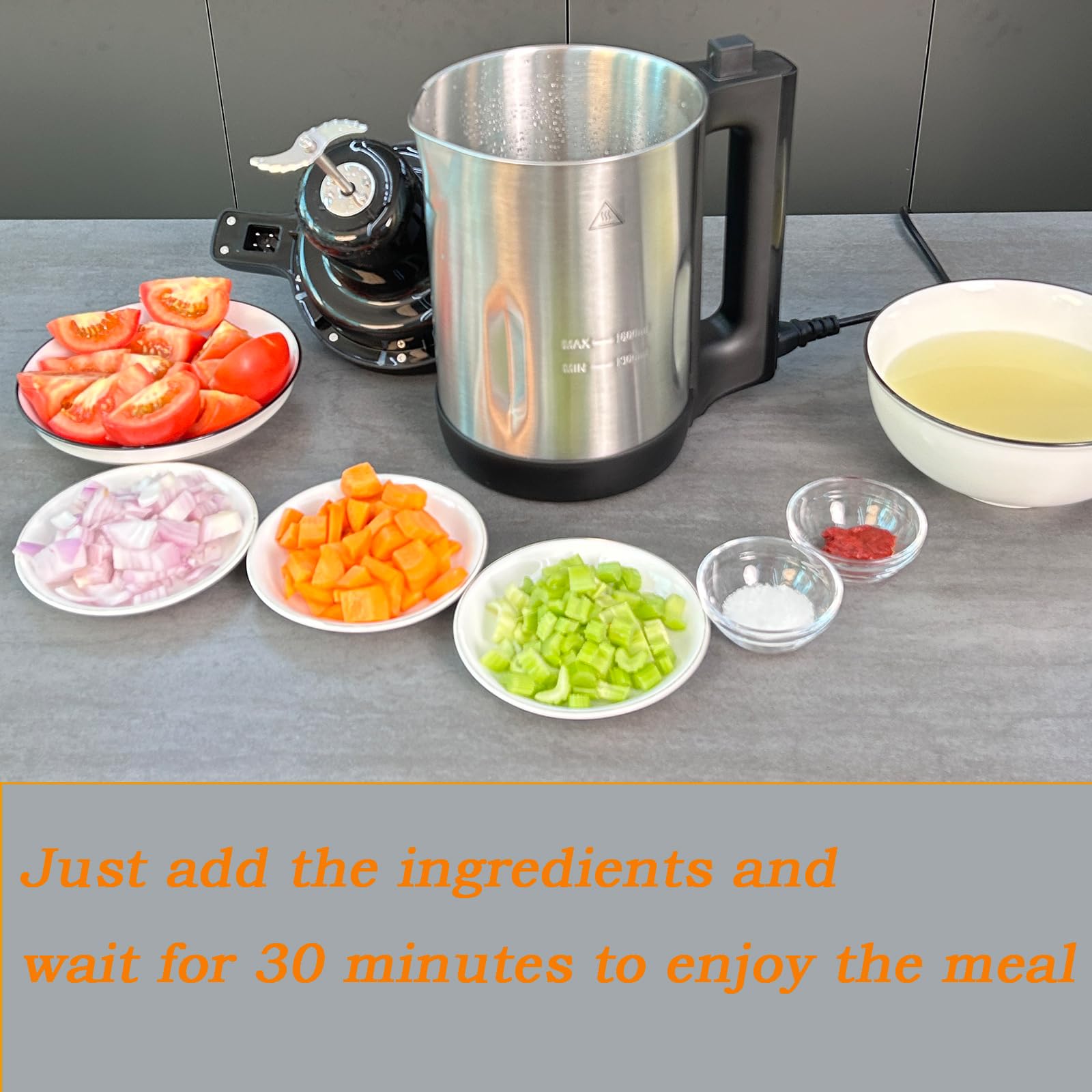 1.6L Electric Soup Maker - 4-in-1 Multifunctional Blender for Chunky & Smooth Soups | Smart Control Panel | Stainless Steel Hot Soup Machine (2-5 Servings, Black) | Perfect for Quick Meals, Healthy Cooking & Family Dinners