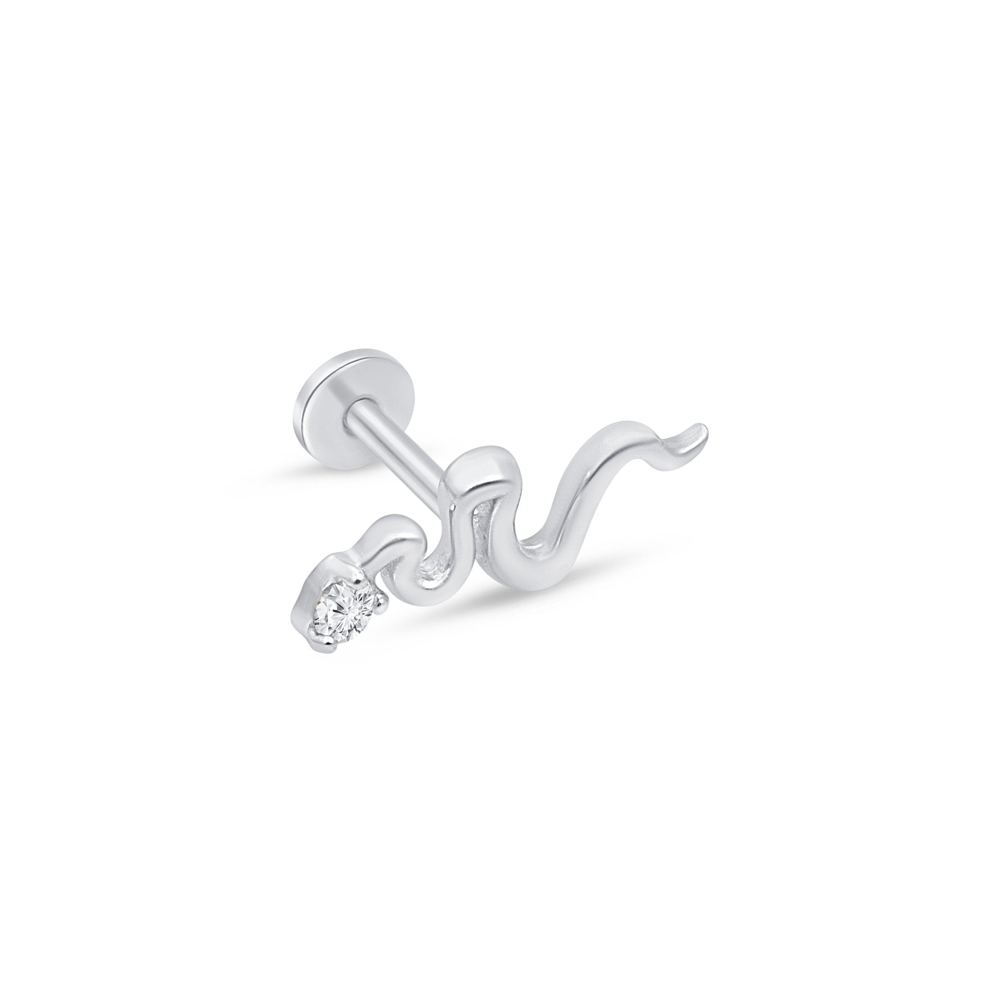 14k White Gold Snake Flat Back Stud Earrings with Genuine Stone - Perfect for Parties, Weddings & Everyday Elegance