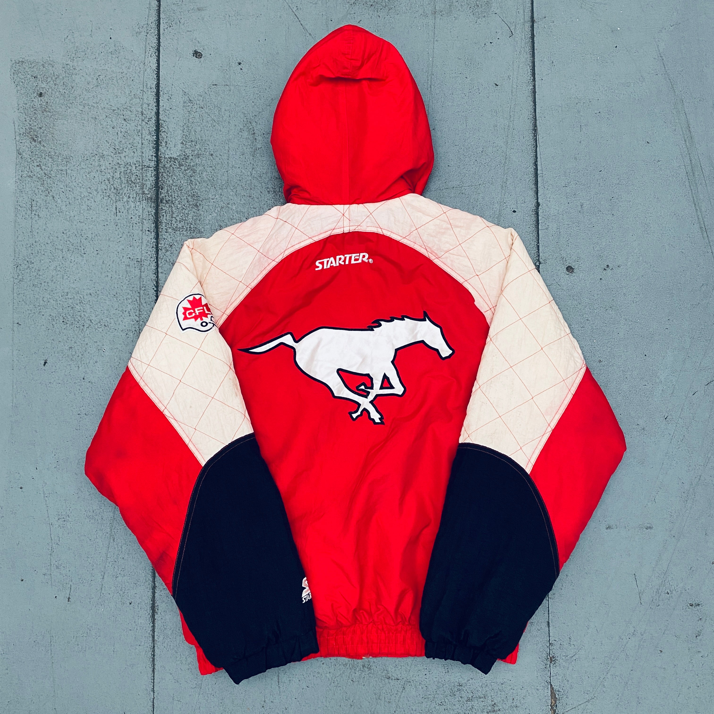 Vintage 1990s Calgary Stampeders Full Zip Starter Jacket - Men's Medium CFL Football Fan Gear | Perfect for Game Day, Tailgating & Retro Sports Fashion