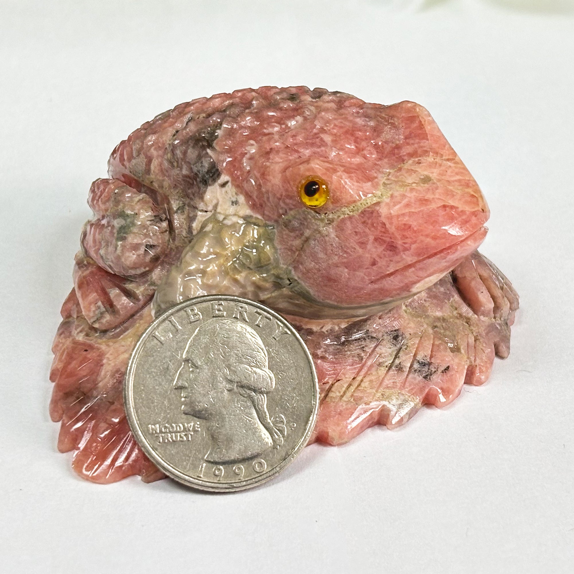 Hand Carved Rhodochrosite Frog Gemstone Crystal Animal Figurine - Unique Collectible & Healing Stone Decor for Home, Office, Meditation & Feng Shui
