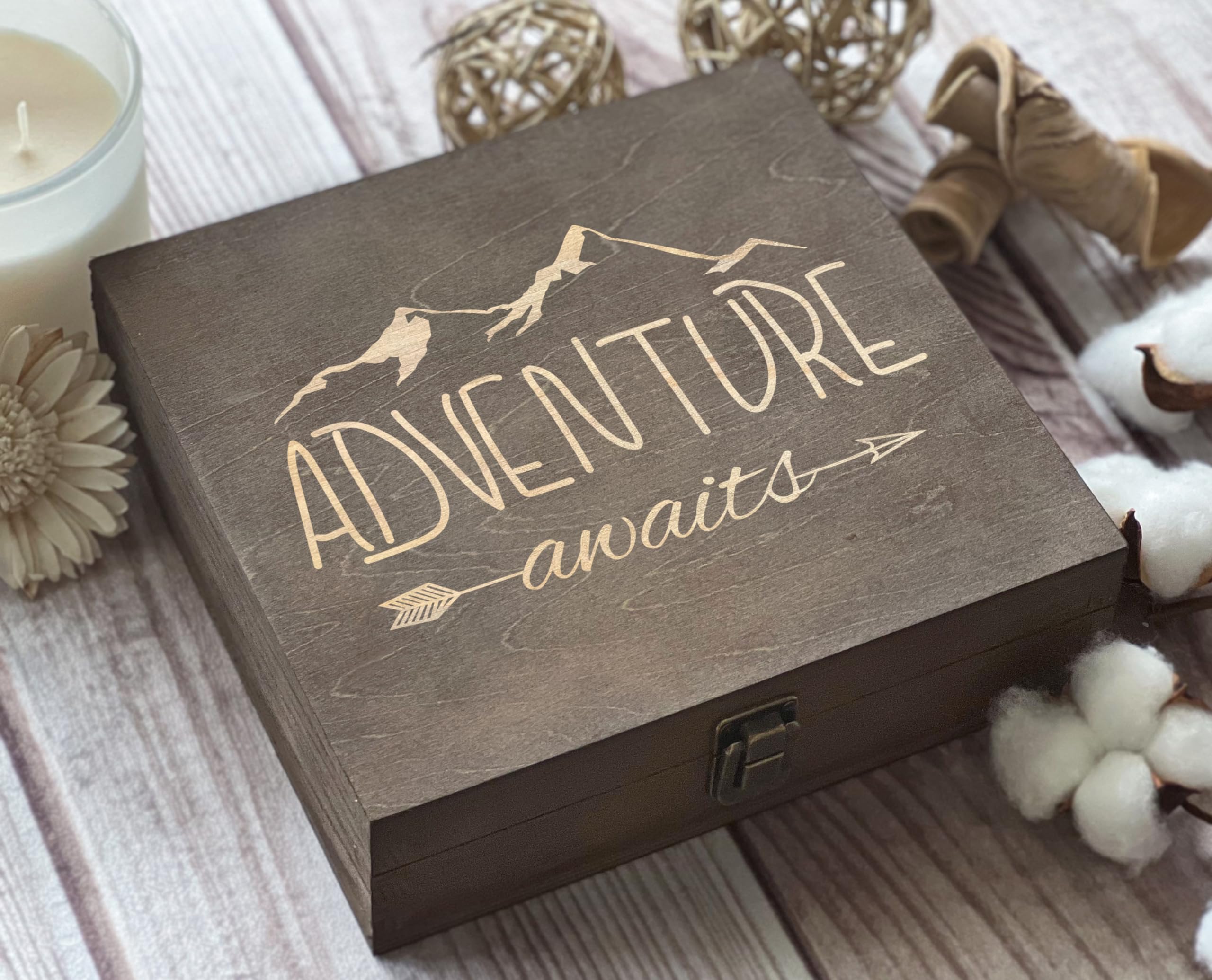 Handcrafted Wooden Keepsake Memory Box - 8.5x8x2.5 Inch Travel Themed Anniversary Gift Box for Couples (Design 8) - Perfect for 5th Anniversary, Wedding Gifts & Storing Travel Mementos