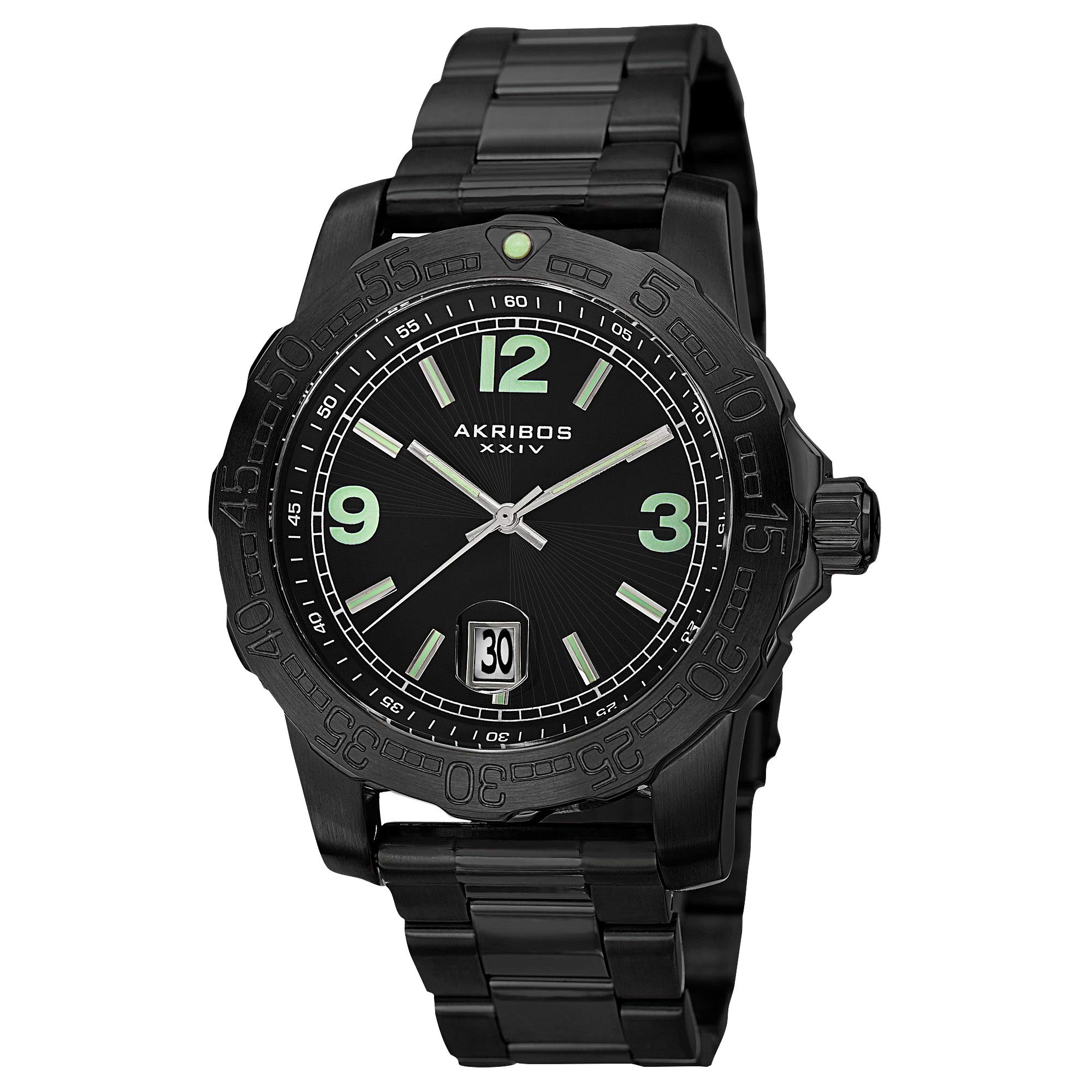 Akribos XXIV Men's Essential Stainless Steel Watch with Large Arabic Numbers, Date Window & Luminescent Markers - AK696 - Perfect for Business, Casual Wear & Everyday Use