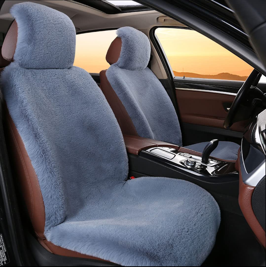 Universal Faux Rabbit Fur Car Seat Covers - 2-Piece Set for Chevy/Chevrolet, SUV & Trucks - Soft Warm Fluffy Front Seat Cushions (Blue) - Perfect for Winter Comfort & Luxury Interior Upgrade