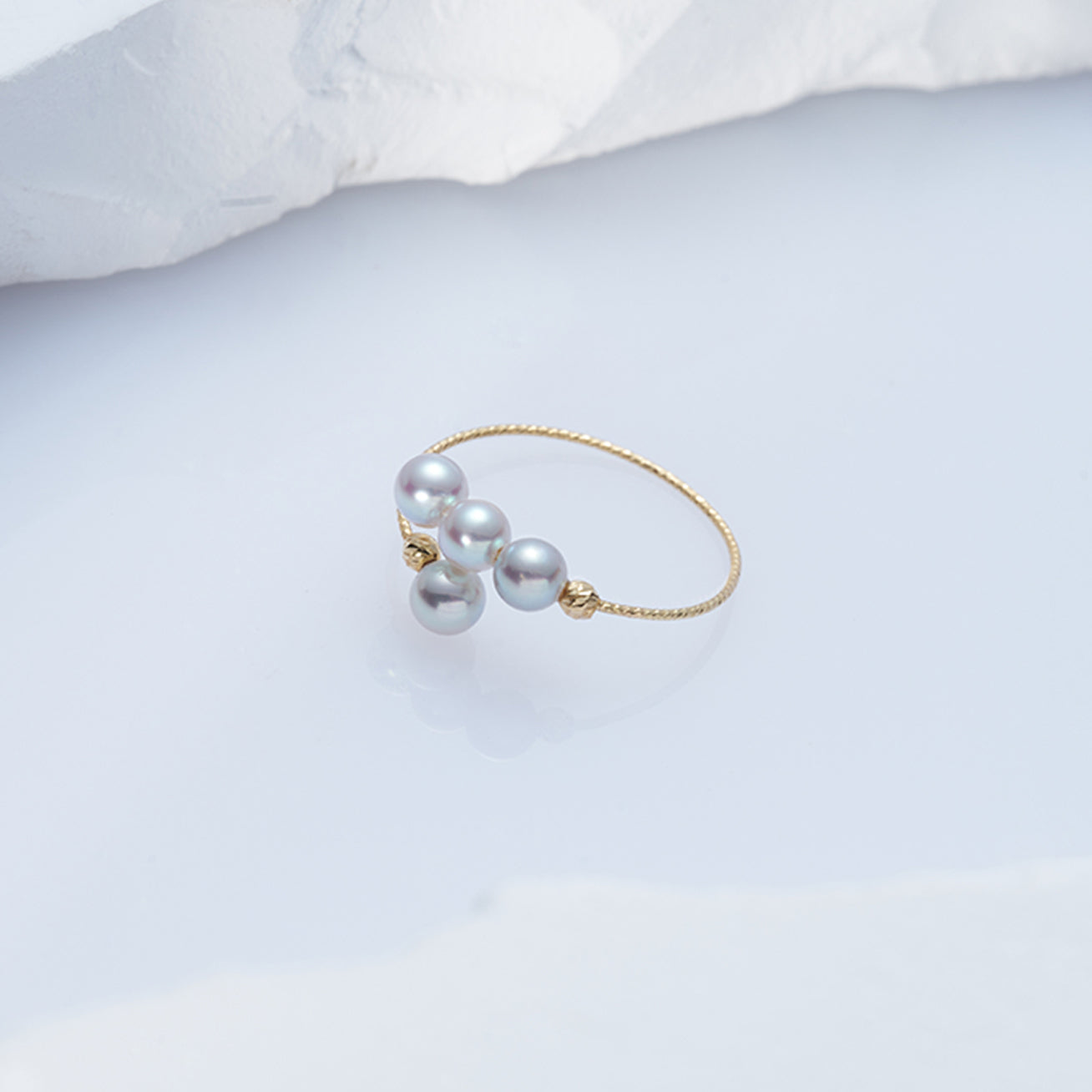 18K Gold Silver Blue Akoya Pearl Ring for Women - Elegant Jewelry Gift for Wedding, Anniversary & Special Occasions | KR00094