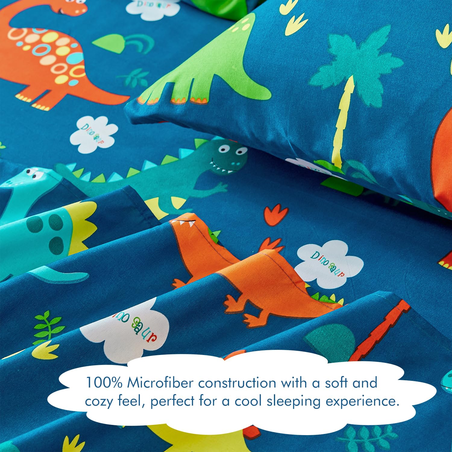 WINLIFE 3-Piece Dinosaur Bed Sheet Set for Boys - Soft Microfiber Twin Size Sheets with 16