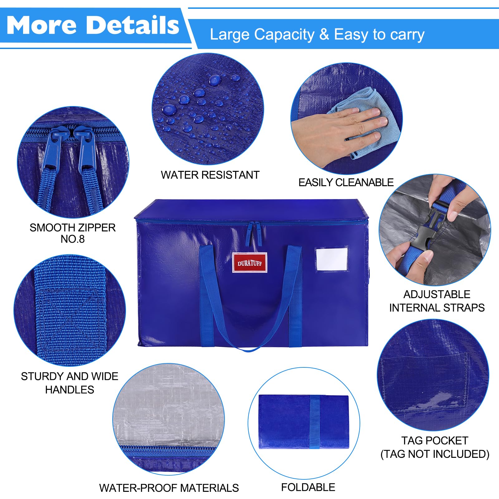 Extra Large Heavy Duty Moving Bags with Zipper & Lids - Durable Storage Totes for Packing, Moving & Home Organization - Perfect for Closet Storage, Travel & Seasonal Items