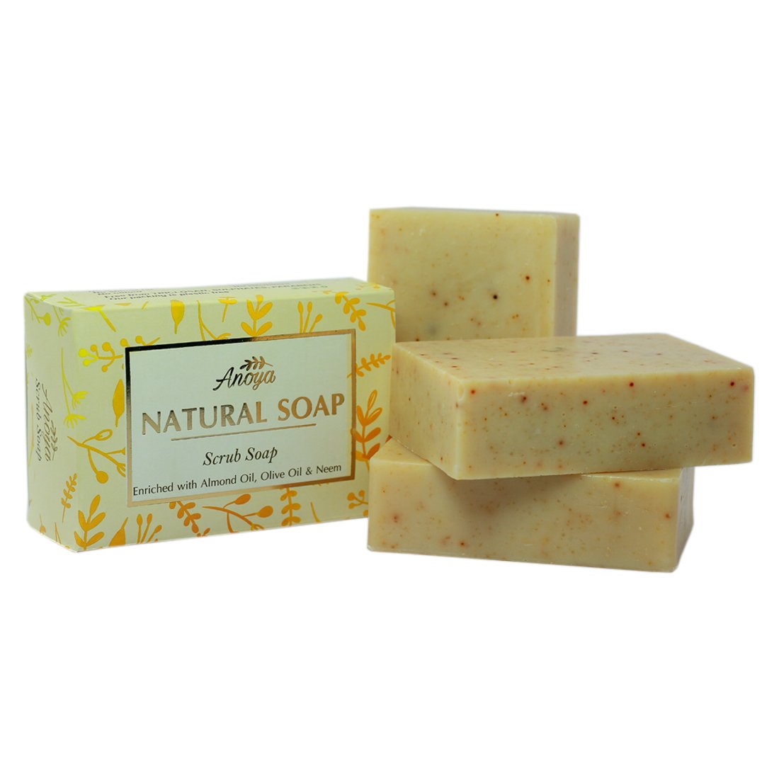 Anoya Natural Handmade Scrub Soap - 100g (Pack of 3) | Exfoliating & Moisturizing Bar Soap for Face & Body - Perfect for Dry Skin, Acne Treatment & Spa Day at Home
