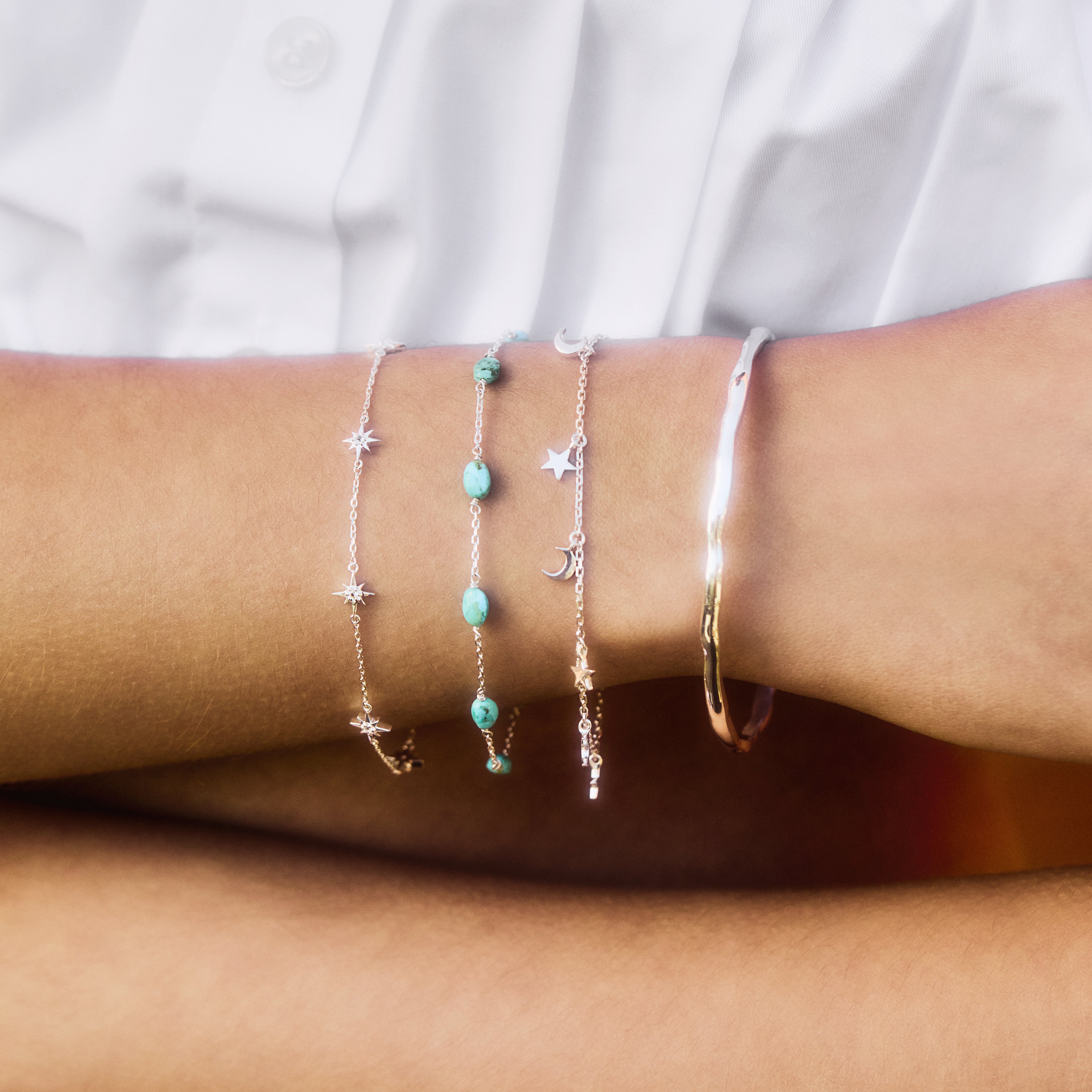 Authentic Mohave Turquoise Infinity Chain Bracelet for Women - Handmade Sterling Silver Adjustable Bangle - Perfect for Boho Jewelry, Gifts & Everyday Wear