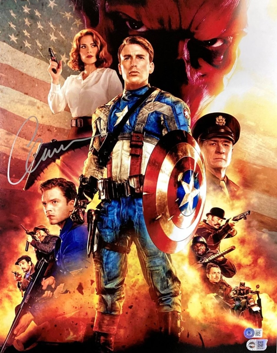 Authentic Chris Evans Signed 16x20 Captain America Collage Photo with BAS COA - Perfect for Marvel Fans, Collectors & Home Theater Decor
