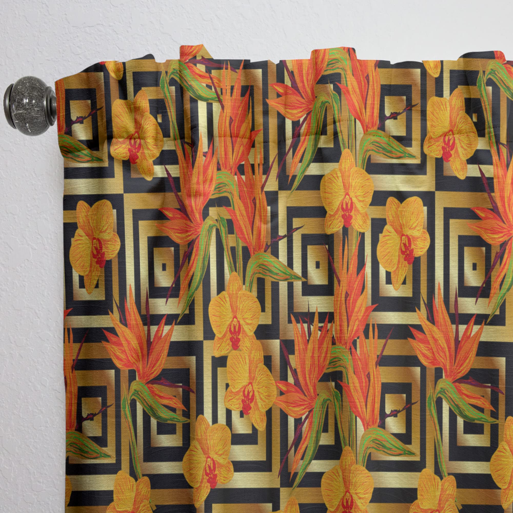 Tropical Gold Luxury Pattern III Thermal Insulated Curtains - Single Panel 52x90 Inches - Elegant Drapes for Bedroom & Living Room - Perfect for Home Decor & Temperature Control