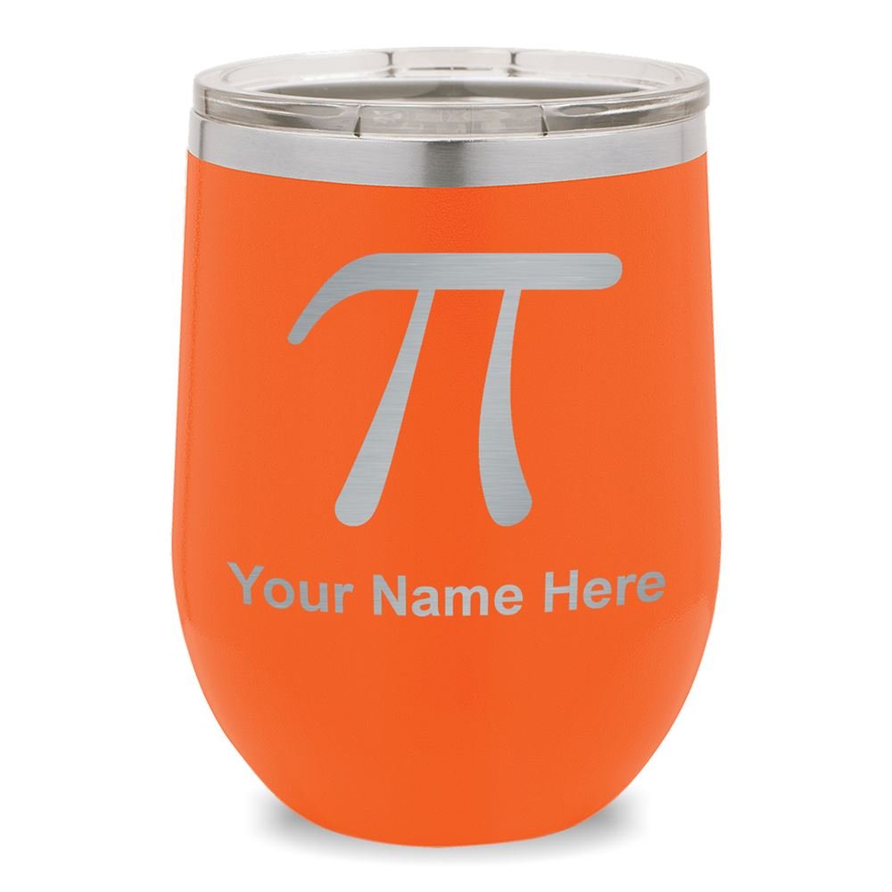 Personalized Engraved Wine Glass Tumbler with Pi Symbol - Perfect for Math Lovers, Science Gifts, and Nerdy Parties (Orange)