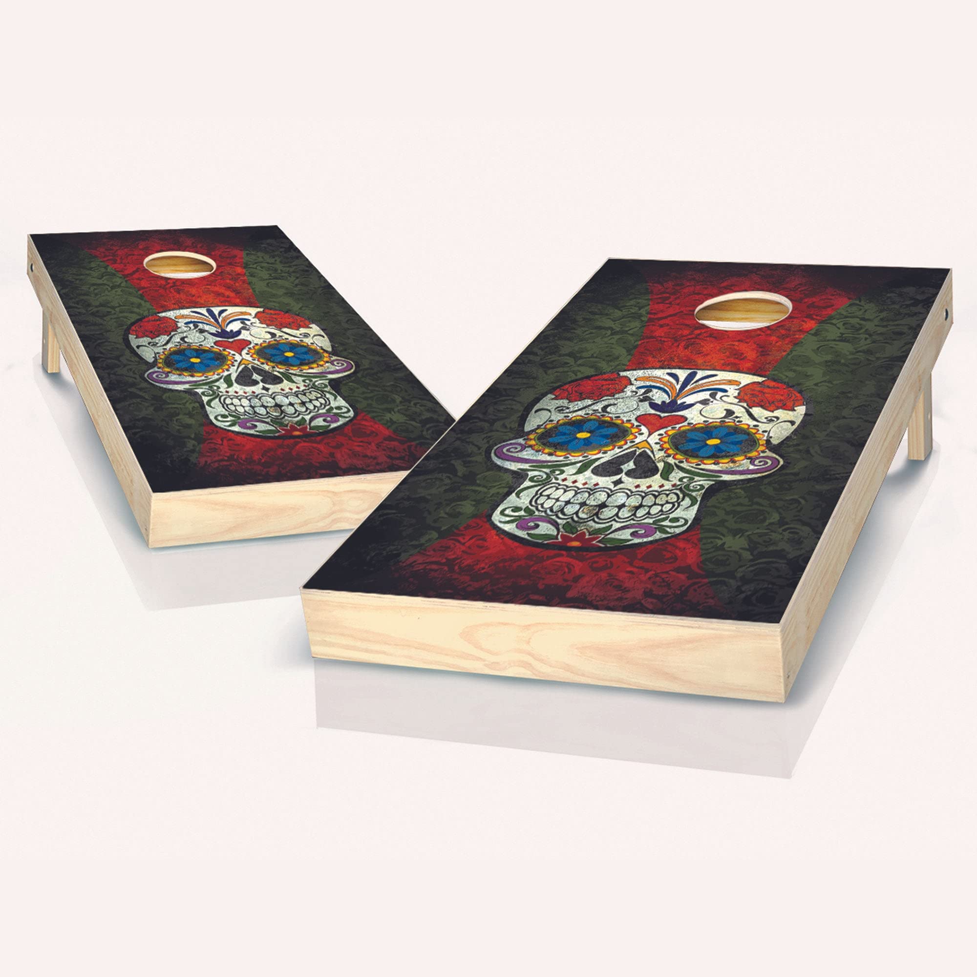 Sugar Skull Cornhole Game Set - 2 Boards & 8 Bags with Custom Accessories - Mexican Day of The Dead Theme Outdoor Party Game for Backyard, Tailgating & BBQs