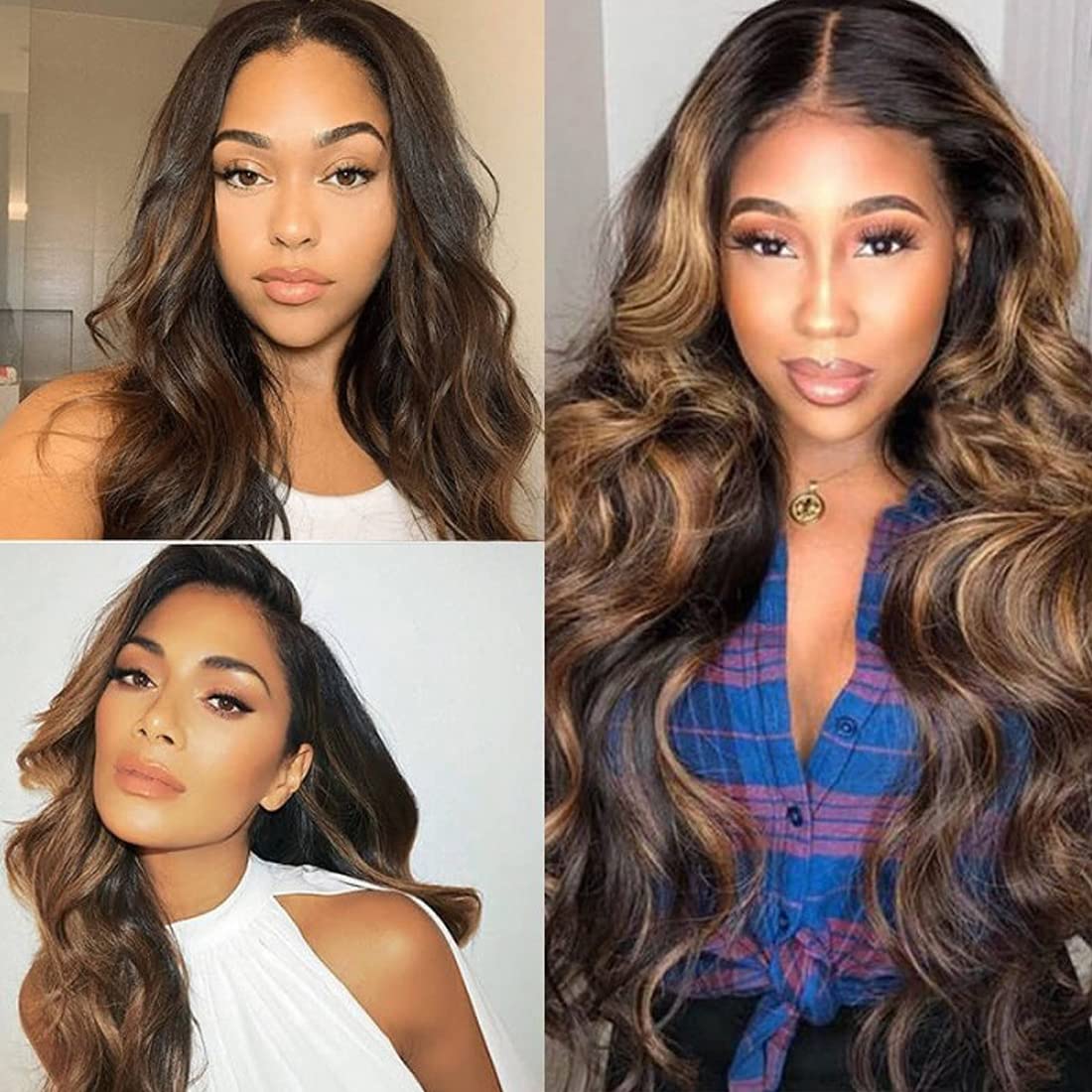 Beauty Forever Ombre Highlight Brazilian Body Wave Virgin Hair Extensions - 4 Bundles (24/26/28/30 Inch) | Ombre Blonde Remy Human Hair Weaves | Natural Wavy Hair for Styling & Volume | Perfect for Parties, Weddings & Daily Wear
